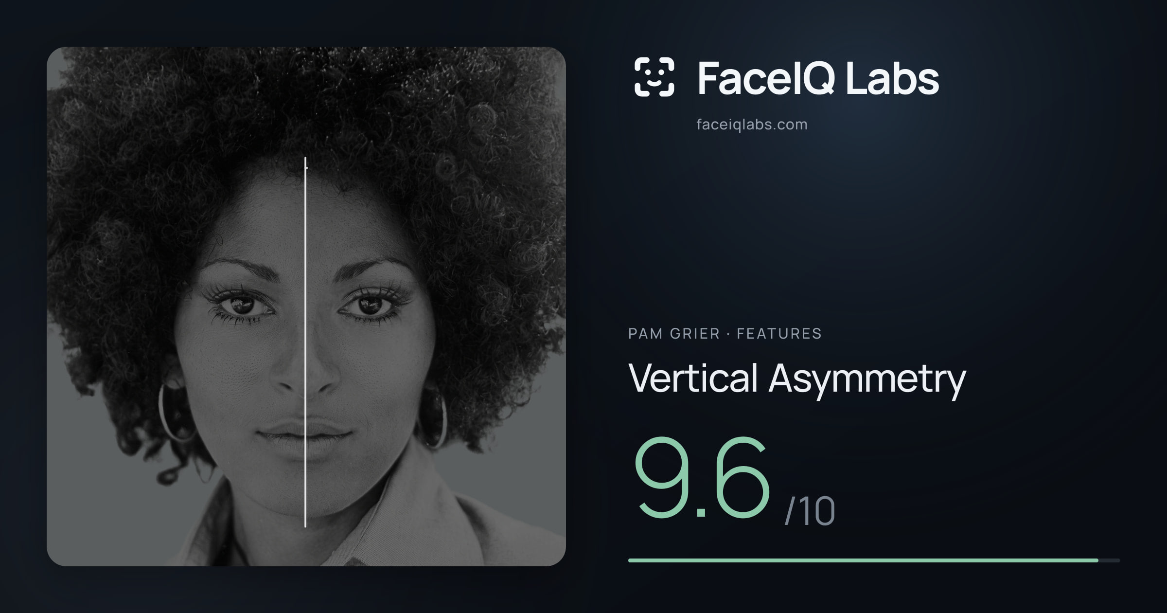 Pam Grier Vertical Asymmetry: 9.6/10, drawn on the photo