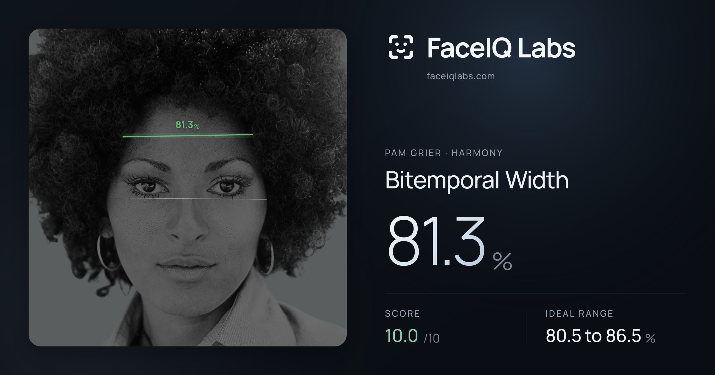 Pam Grier Bitemporal Width: 81.3%, drawn on the photo