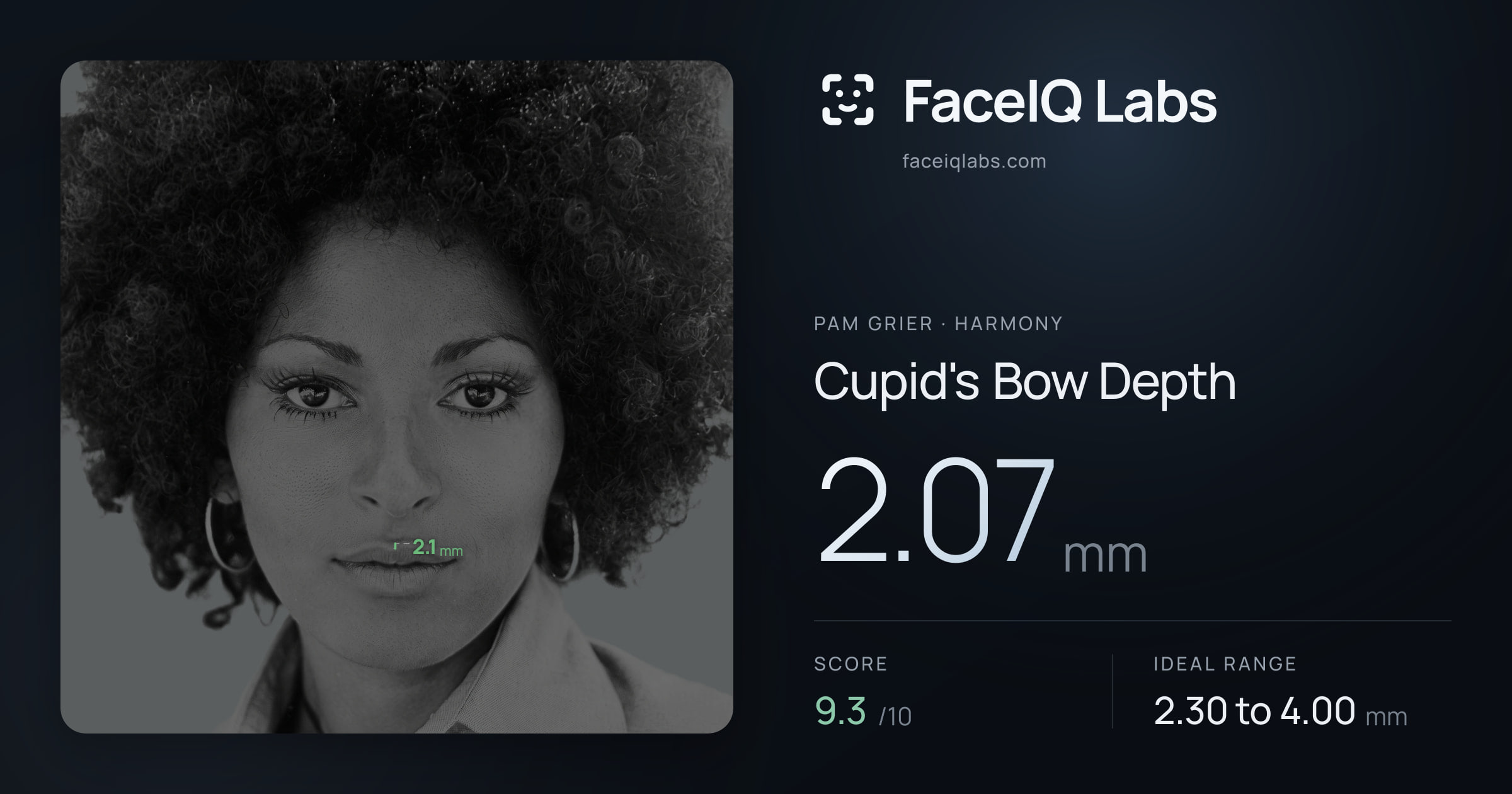 Pam Grier Cupid's Bow Depth: 2.07mm, drawn on the photo