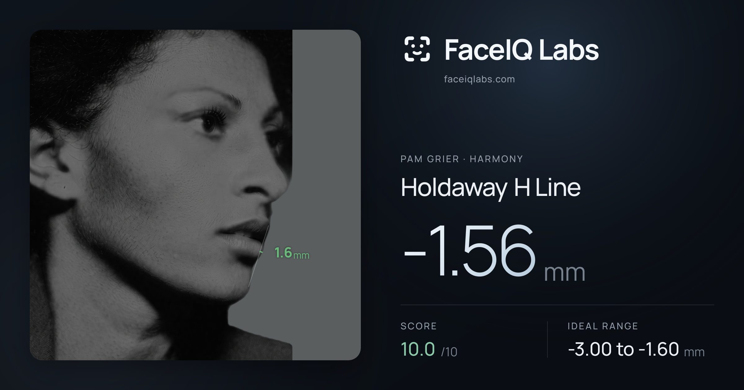 Pam Grier Holdaway H Line: -1.56mm, drawn on the photo
