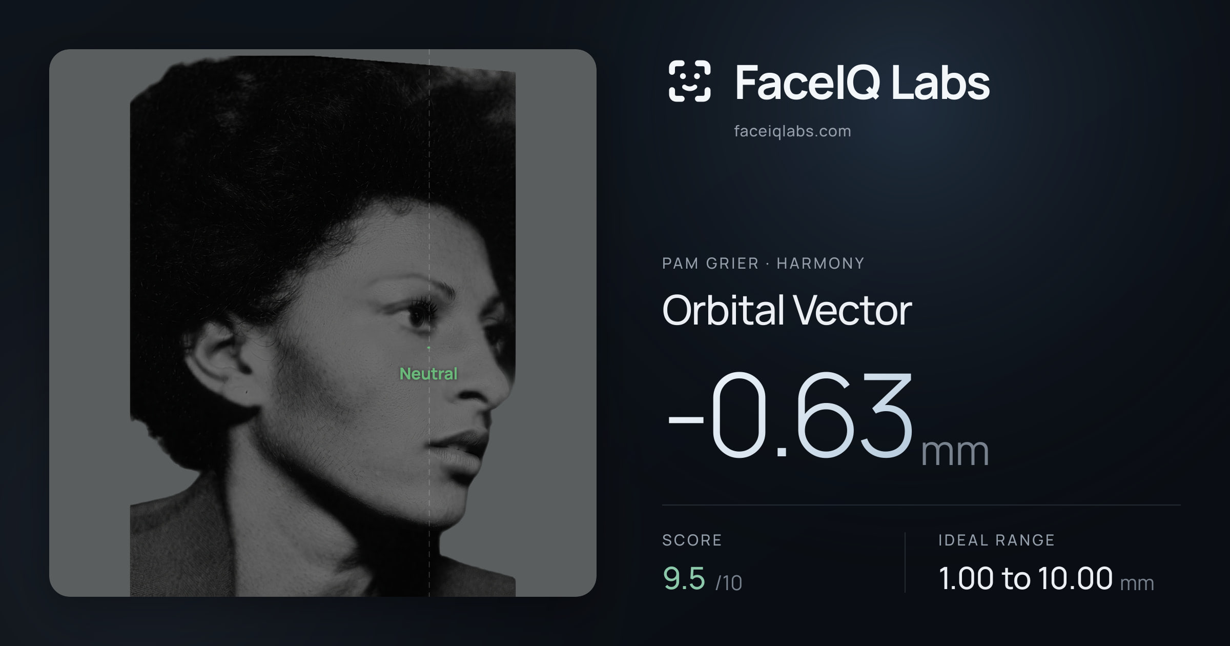 Pam Grier Orbital Vector: -0.63mm, drawn on the photo