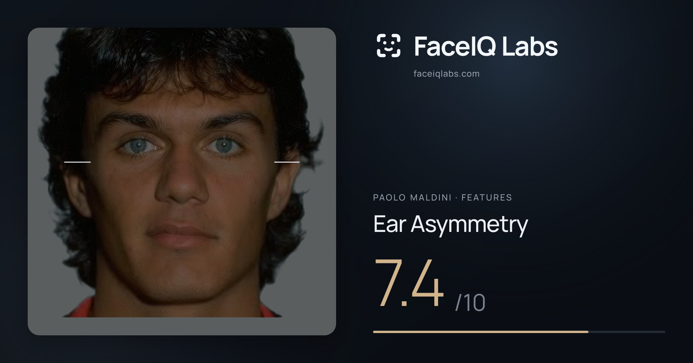 Paolo Maldini Ear Asymmetry: 7.4/10, drawn on the photo
