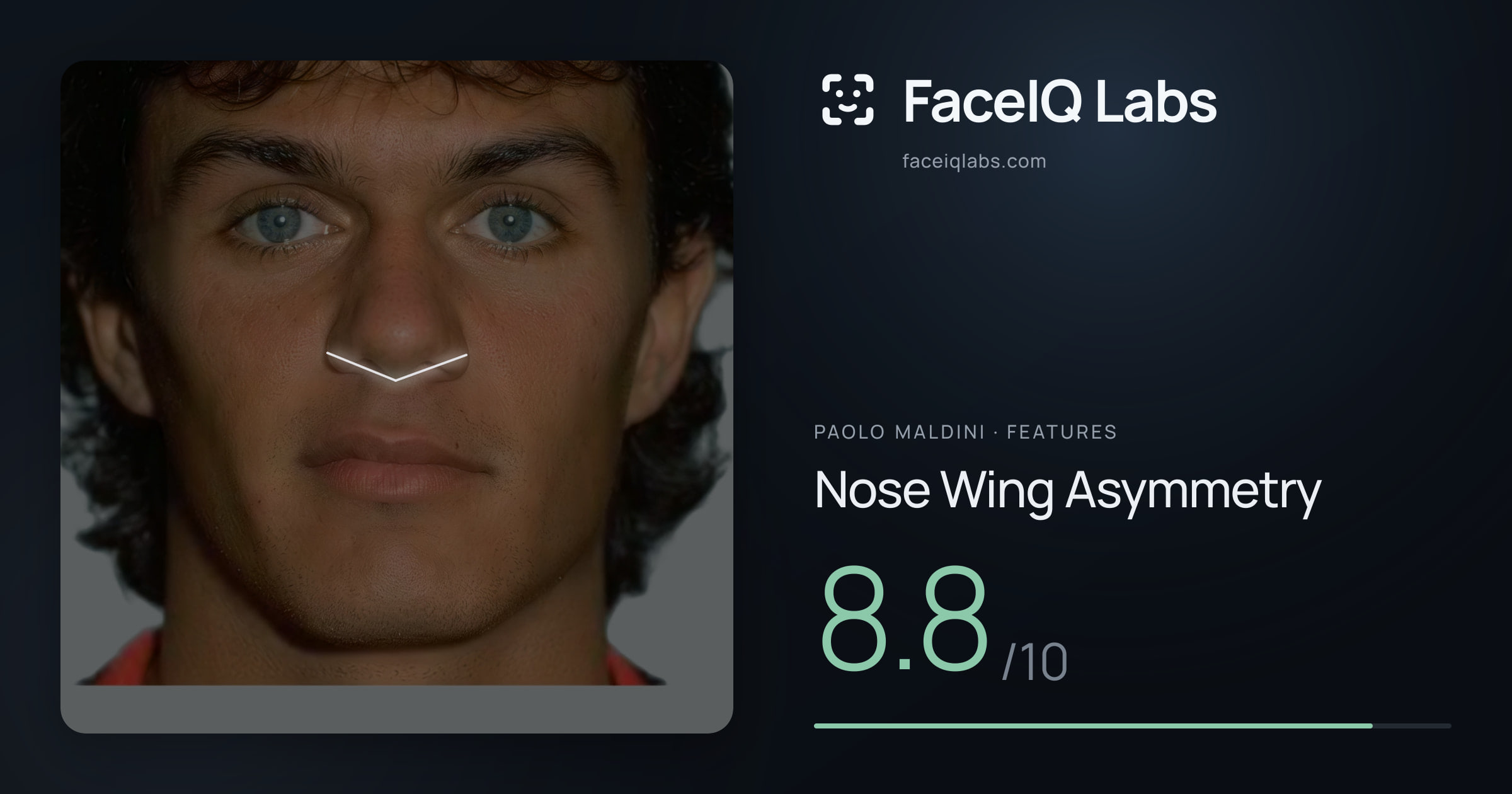 Paolo Maldini Nose Wing Asymmetry: 8.8/10, drawn on the photo