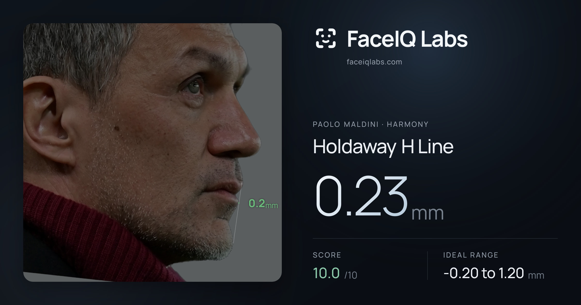 Paolo Maldini Holdaway H Line: 0.23mm, drawn on the photo