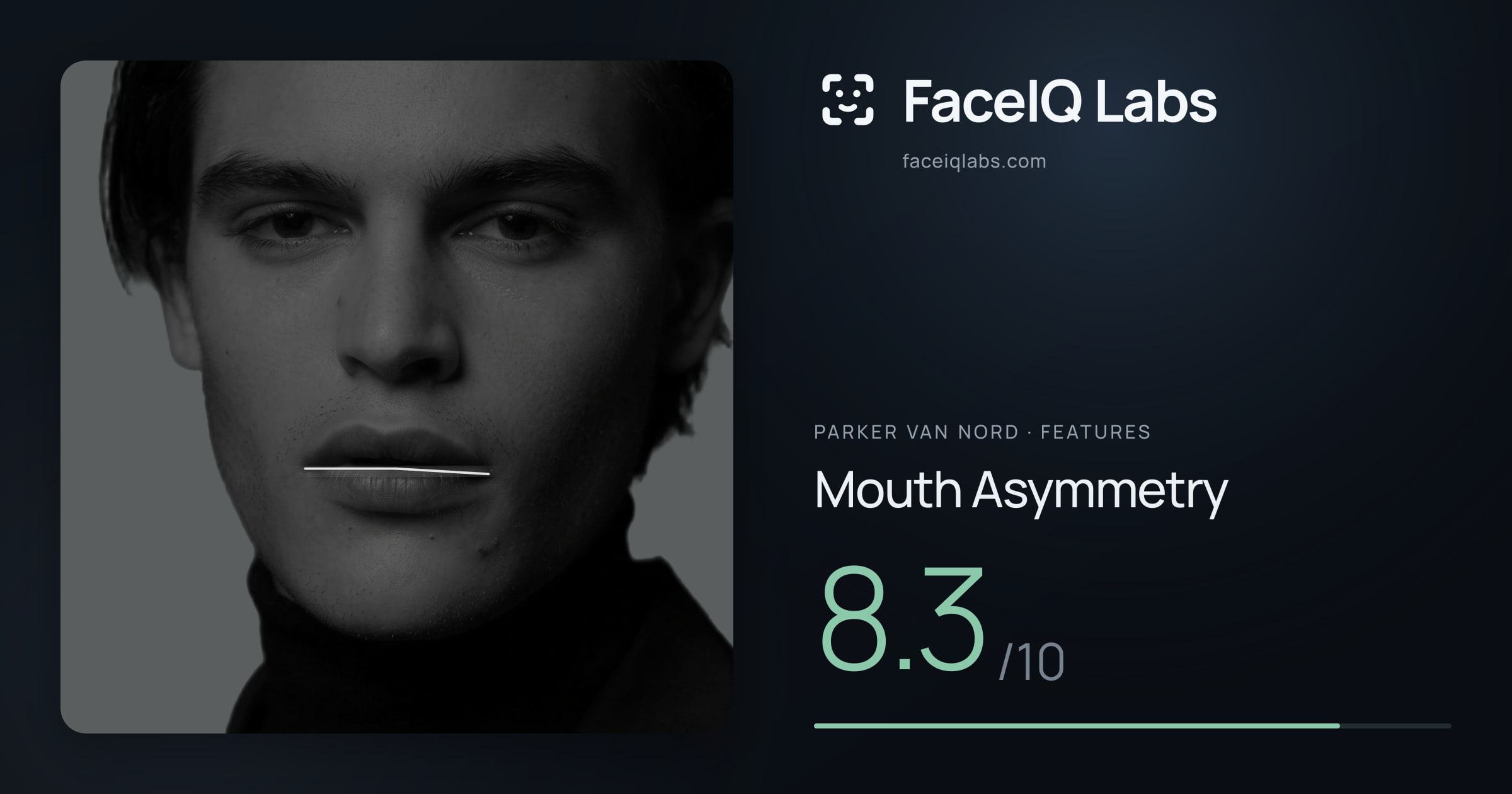 Parker Van Nord Mouth Asymmetry: 8.3/10, drawn on the photo