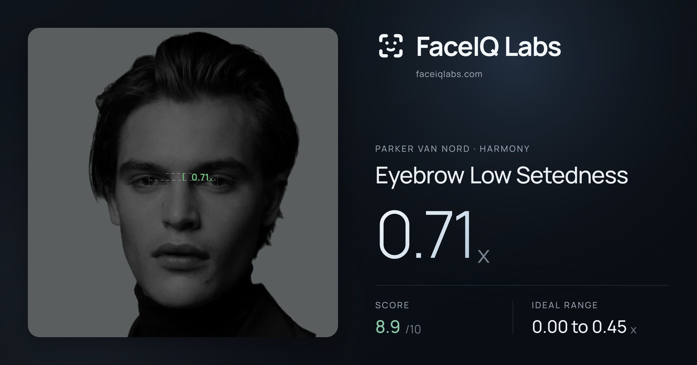 Parker Van Nord Eyebrow Low Setedness: 0.71x, drawn on the photo