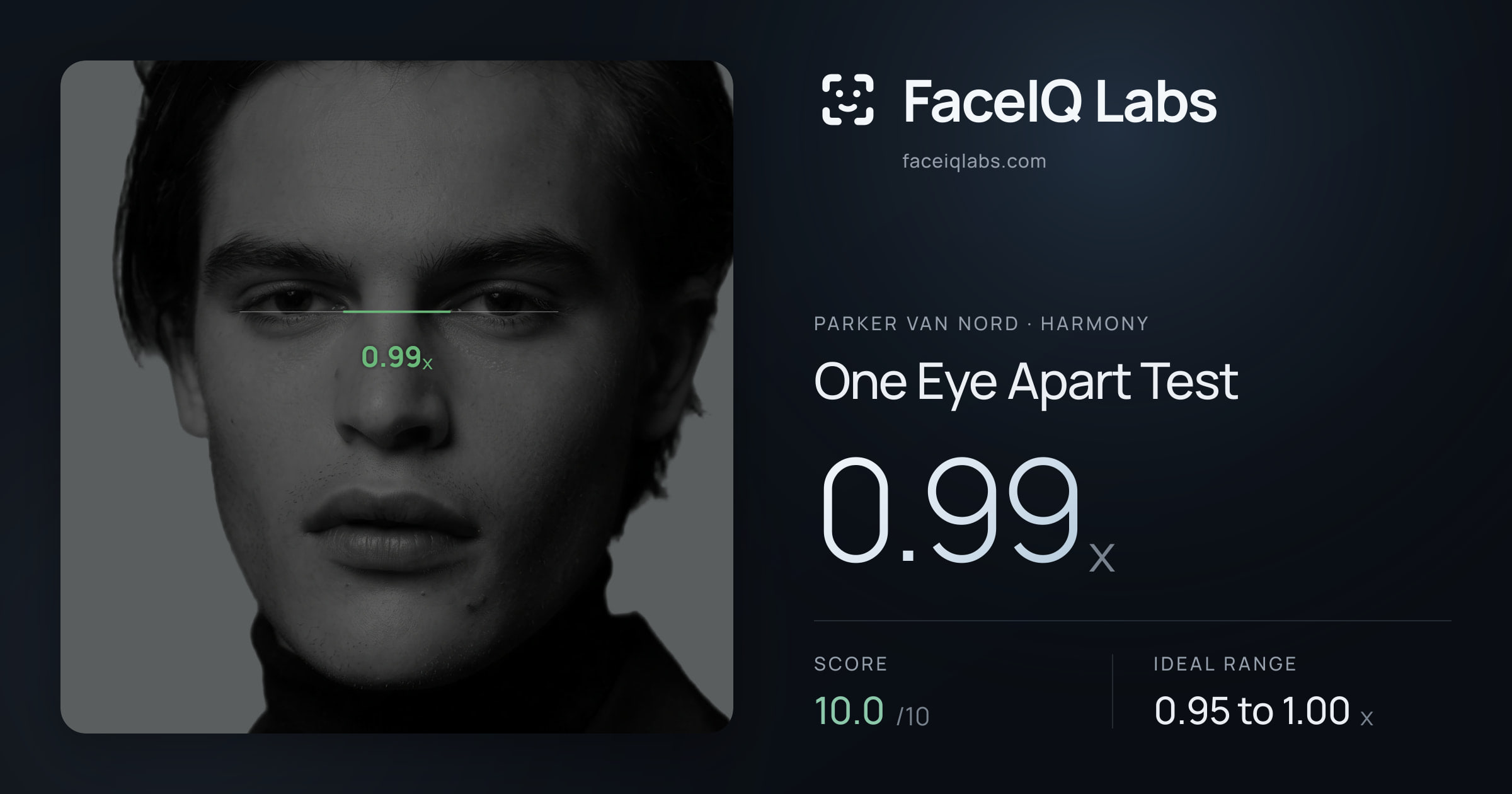 Parker Van Nord One Eye Apart Test: 0.99x, drawn on the photo