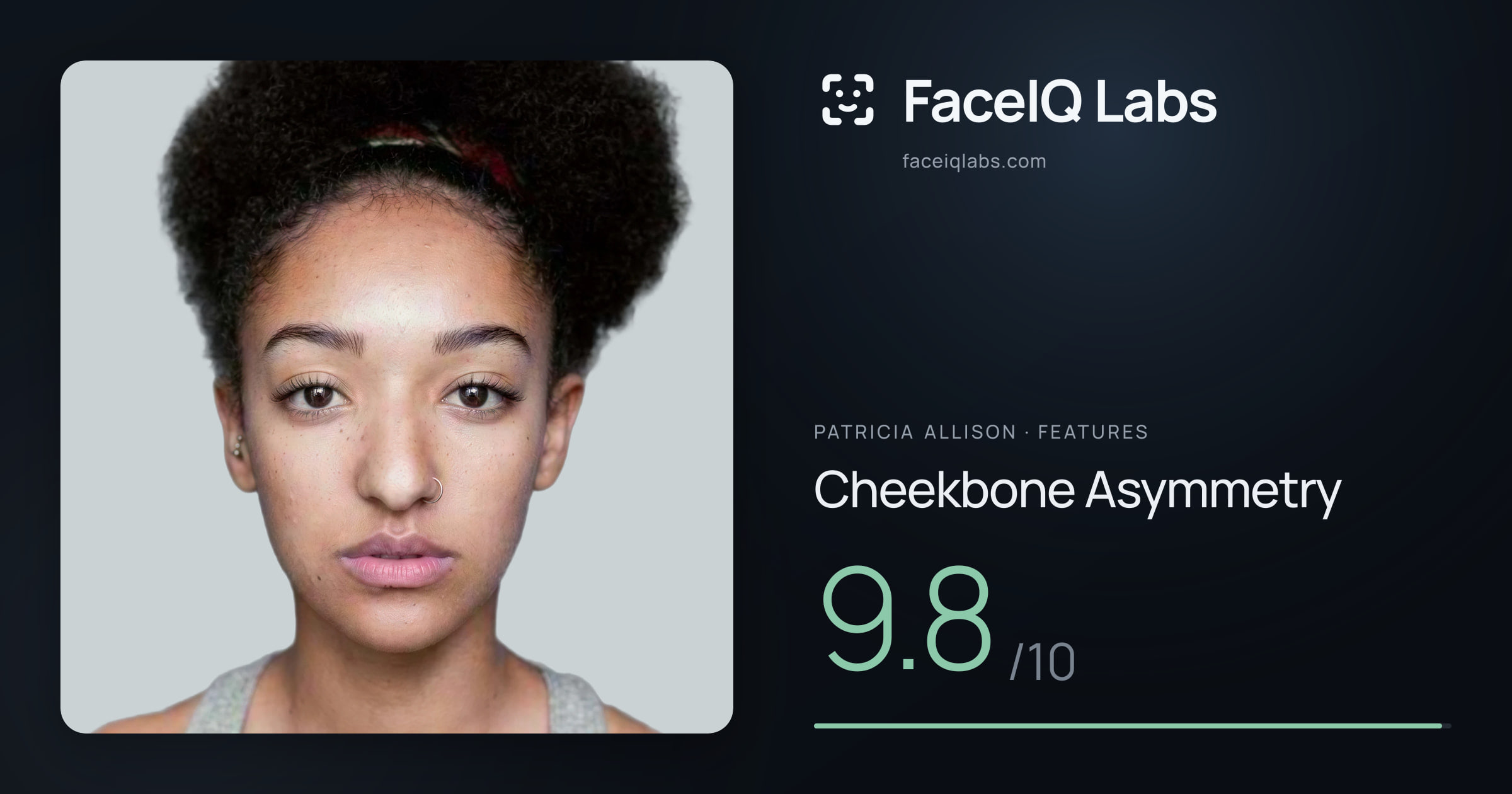 Patricia Allison Cheekbone Asymmetry: 9.8/10, drawn on the photo