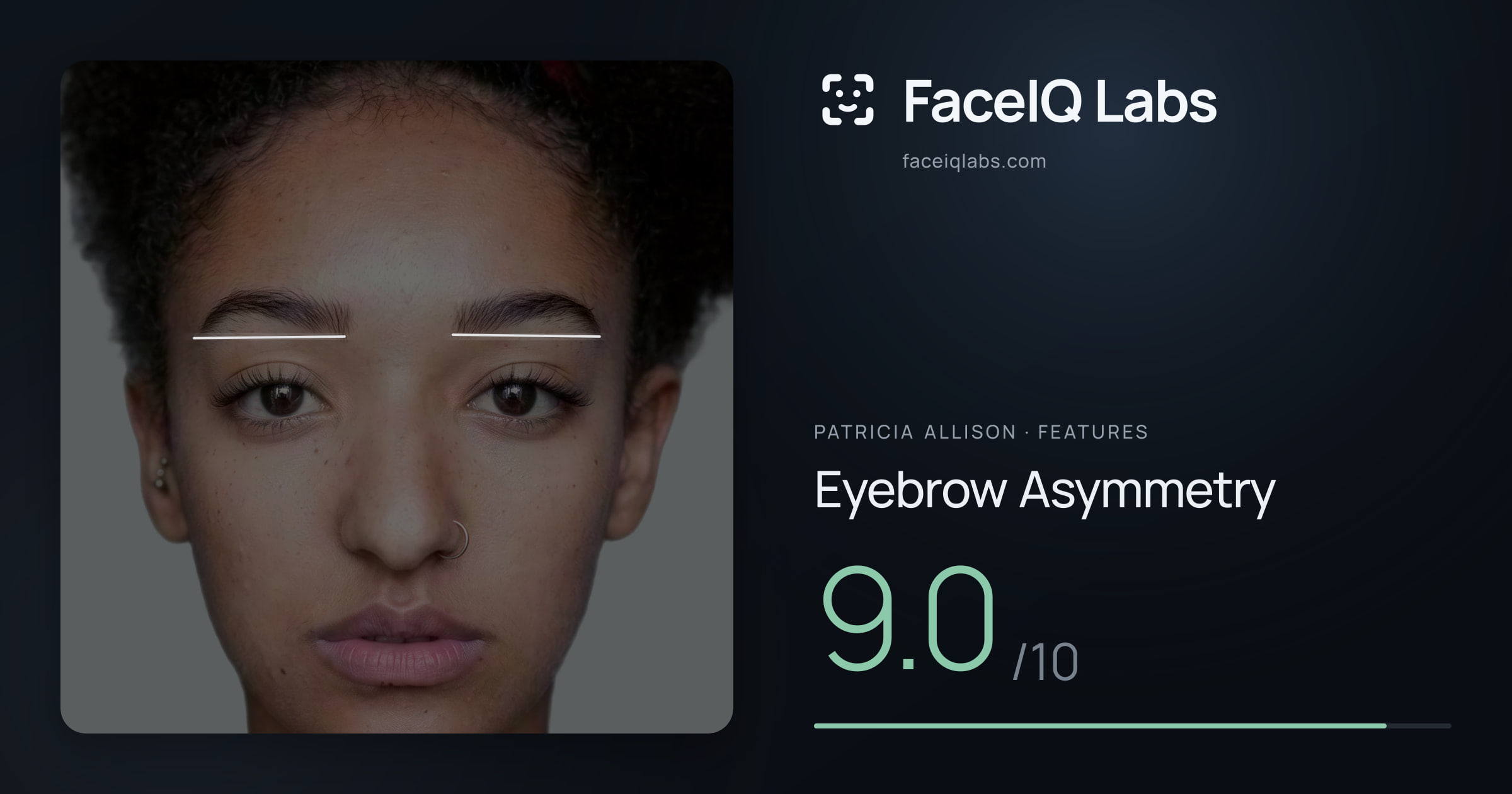 Patricia Allison Eyebrow Asymmetry: 9.0/10, drawn on the photo