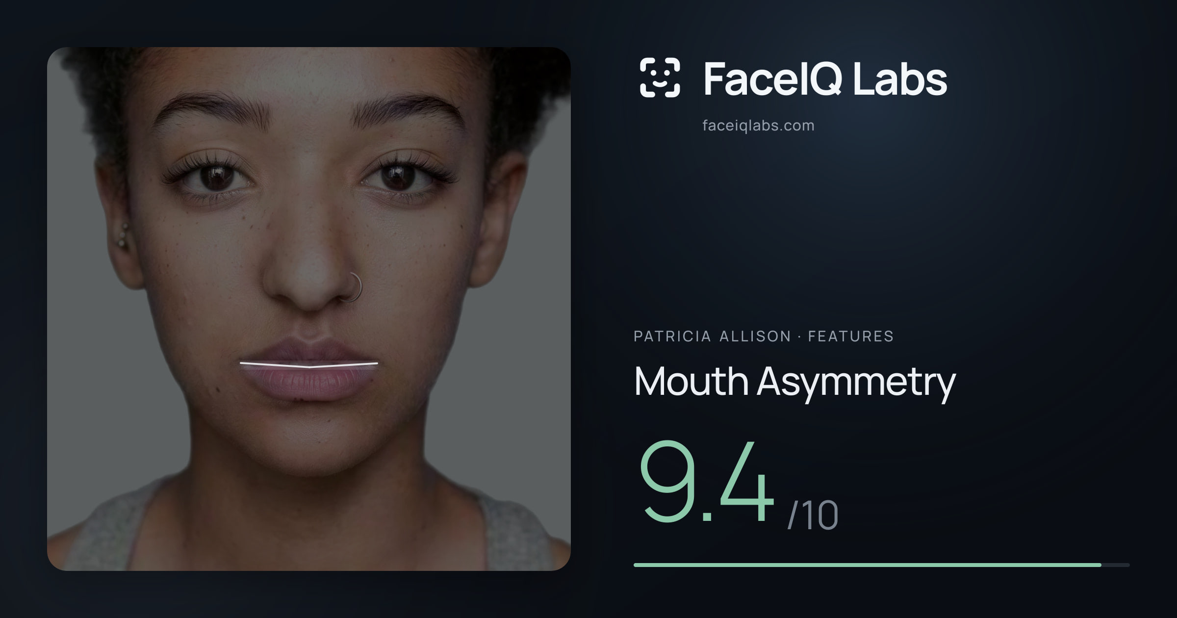 Patricia Allison Mouth Asymmetry: 9.4/10, drawn on the photo