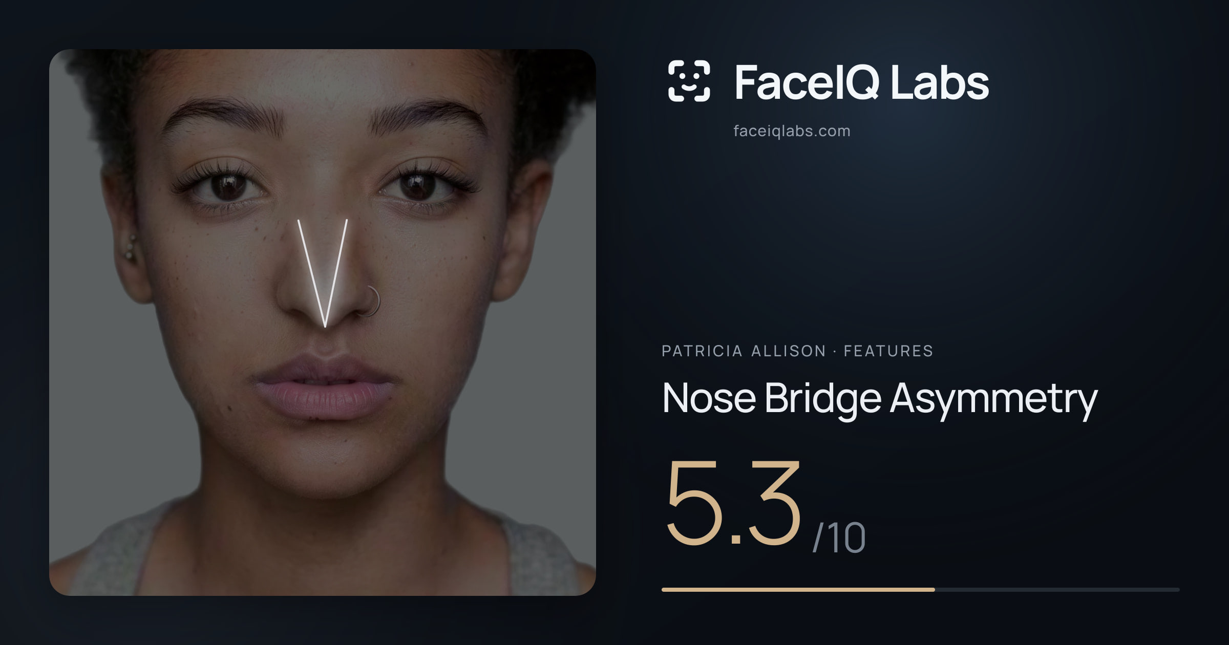 Patricia Allison Nose Bridge Asymmetry: 5.3/10, drawn on the photo