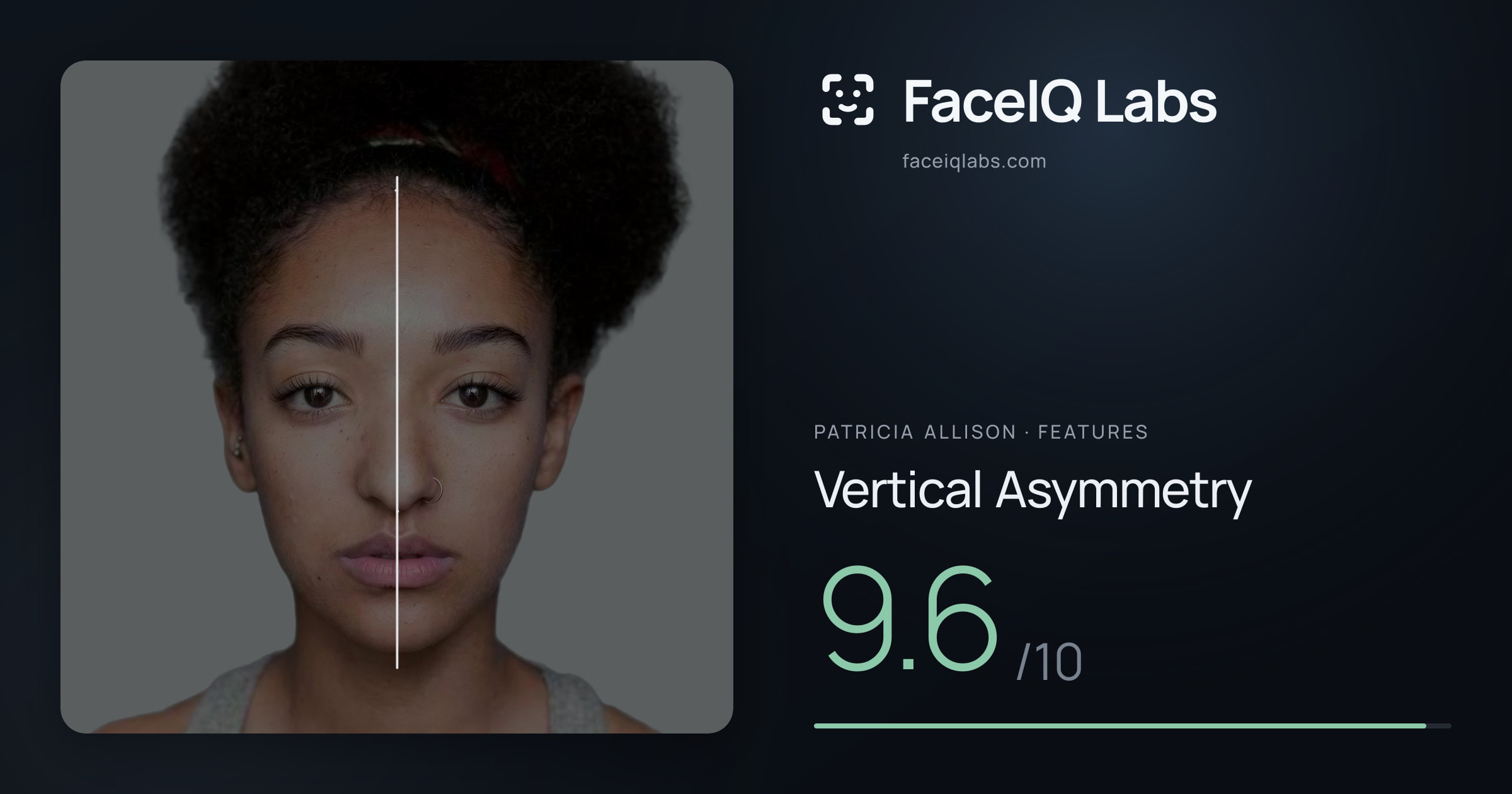 Patricia Allison Vertical Asymmetry: 9.6/10, drawn on the photo