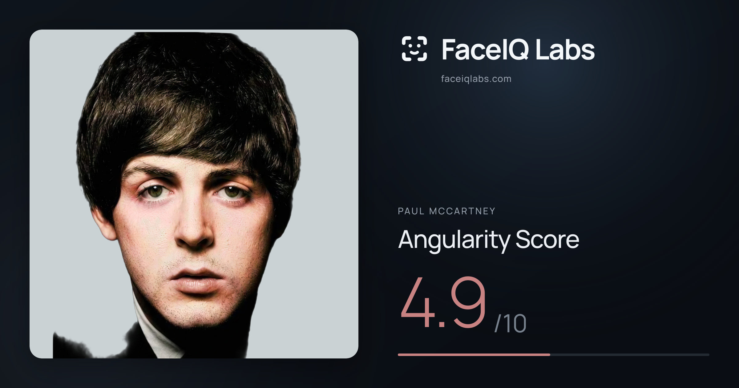 Paul McCartney Angularity: 4.9/10, with each assessment drawn on the photo
