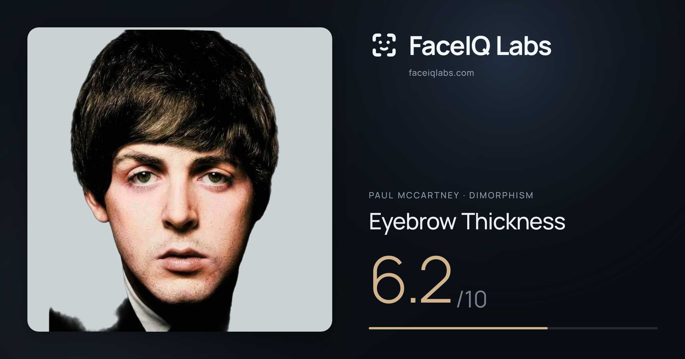 Paul McCartney Eyebrow Thickness: 6.2/10, drawn on the photo