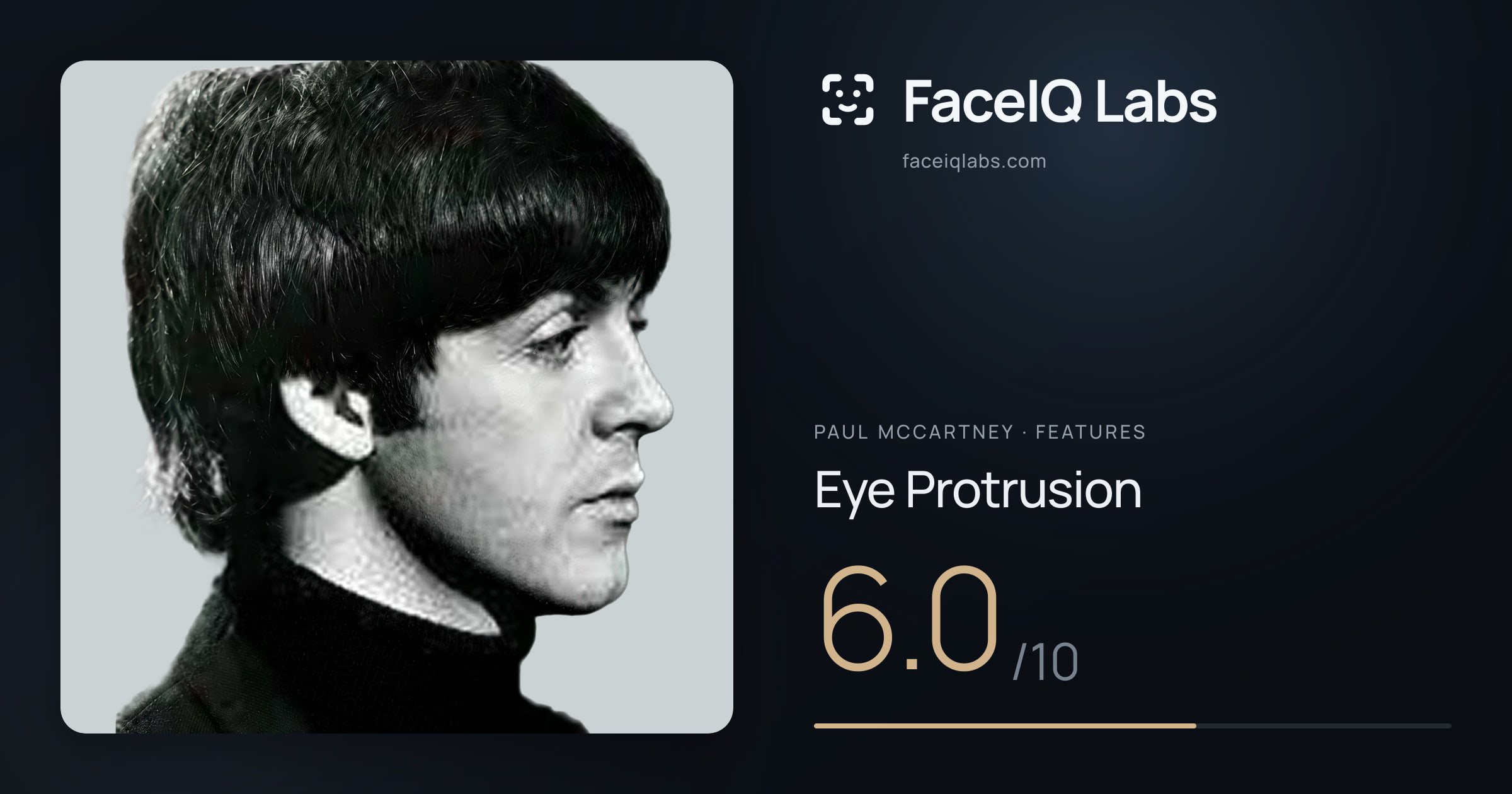 Paul McCartney Eye Protrusion: 6.0/10, drawn on the photo