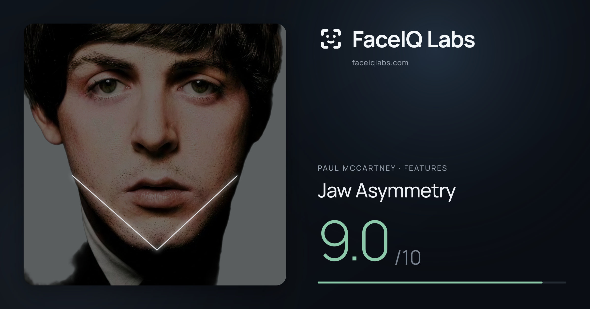 Paul McCartney Jaw Asymmetry: 9.0/10, drawn on the photo