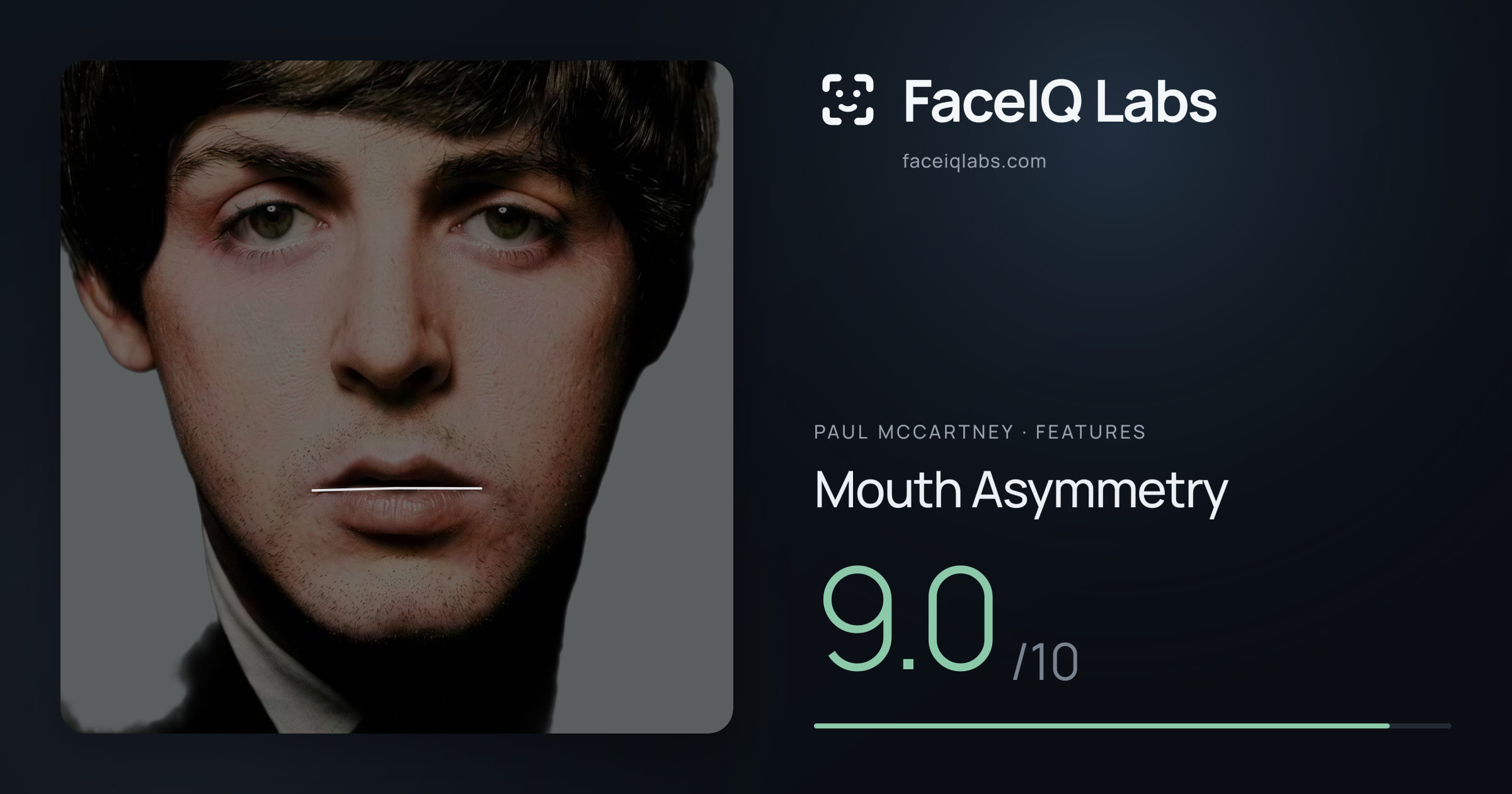 Paul McCartney Mouth Asymmetry: 9.0/10, drawn on the photo