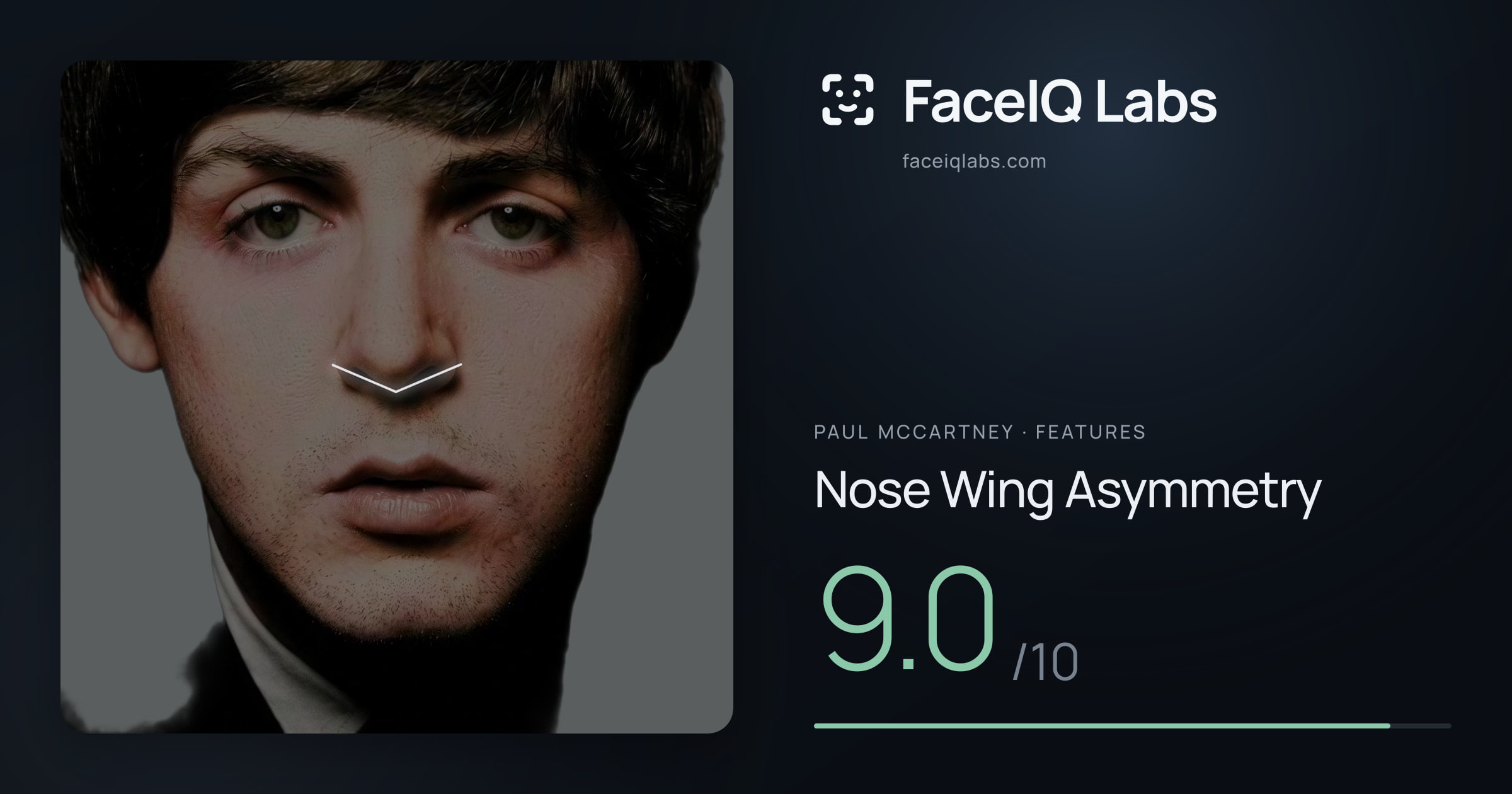 Paul McCartney Nose Wing Asymmetry: 9.0/10, drawn on the photo