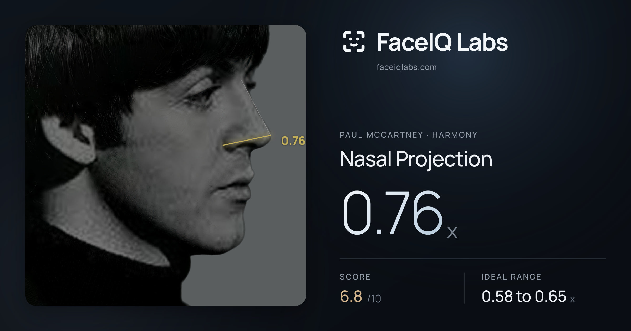 Paul McCartney Nasal Projection: 0.76x, drawn on the photo