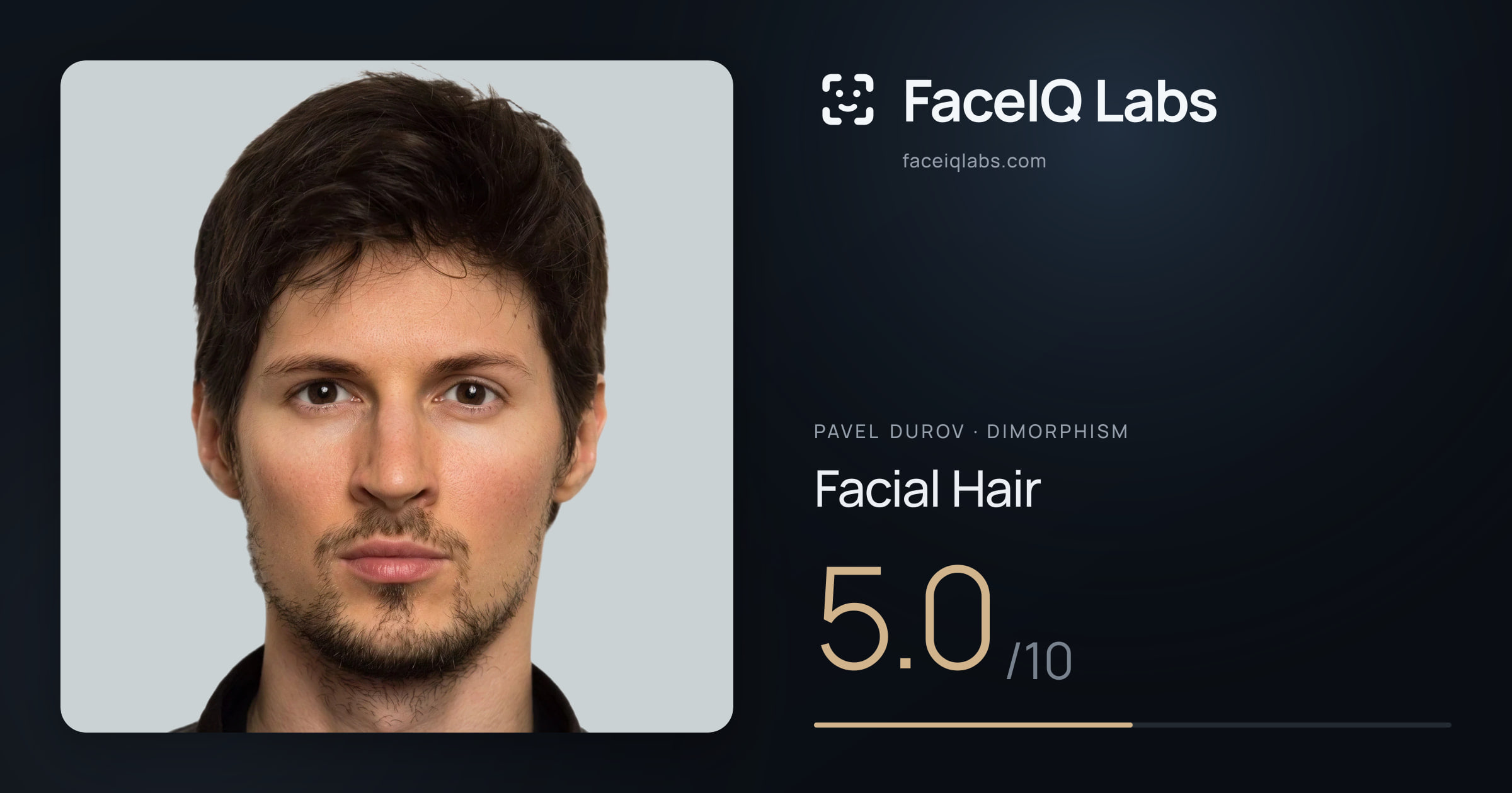 Pavel Durov Facial Hair: 5.0/10, drawn on the photo