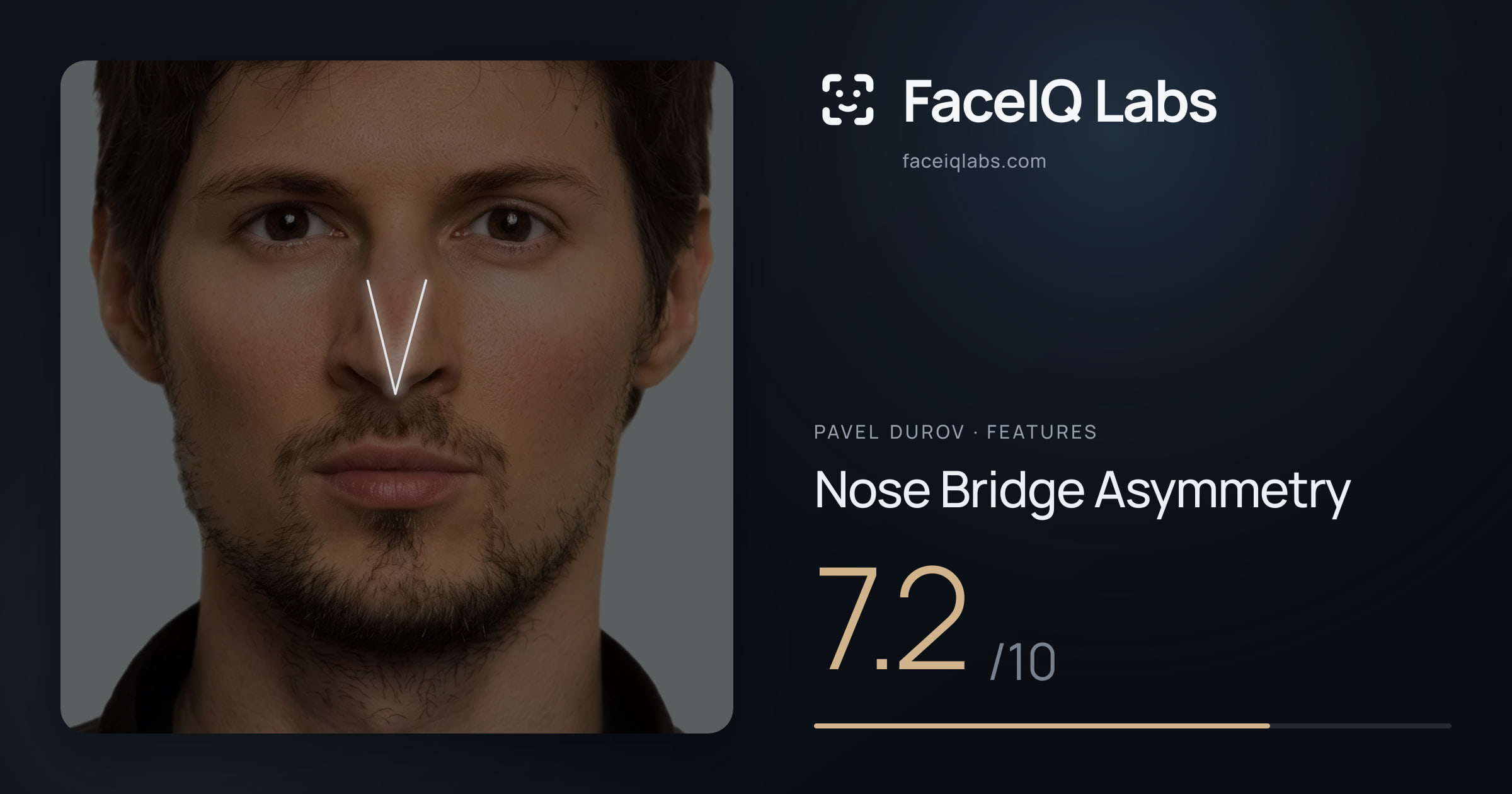 Pavel Durov Nose Bridge Asymmetry: 7.2/10, drawn on the photo
