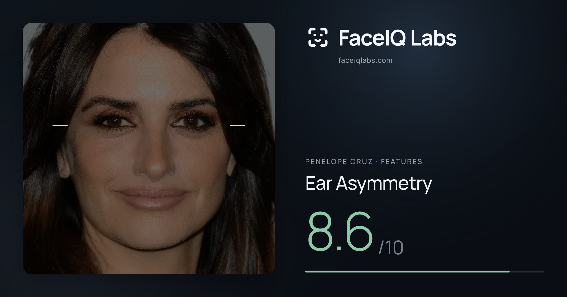 penélope cruz Ear Asymmetry: 8.6/10, drawn on the photo