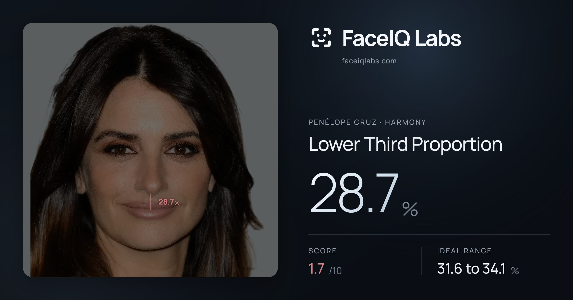 penélope cruz Lower Third Proportion: 28.7%, drawn on the photo