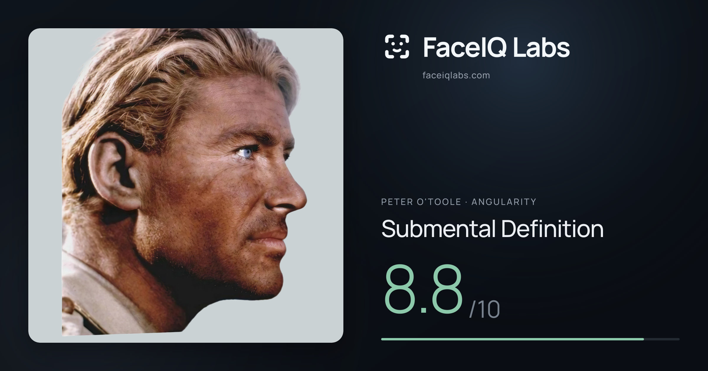 Peter O'Toole Submental Definition: 8.8/10, drawn on the photo