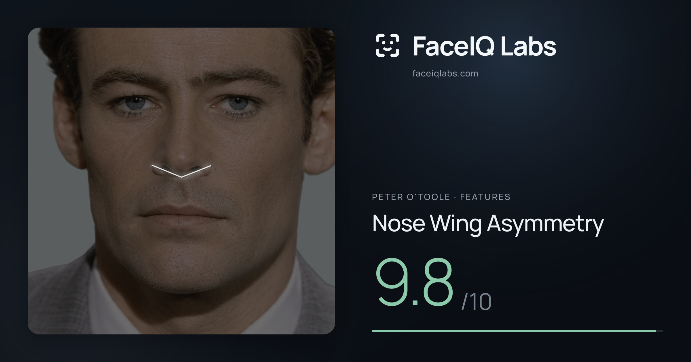 Peter O'Toole Nose Wing Asymmetry: 9.8/10, drawn on the photo