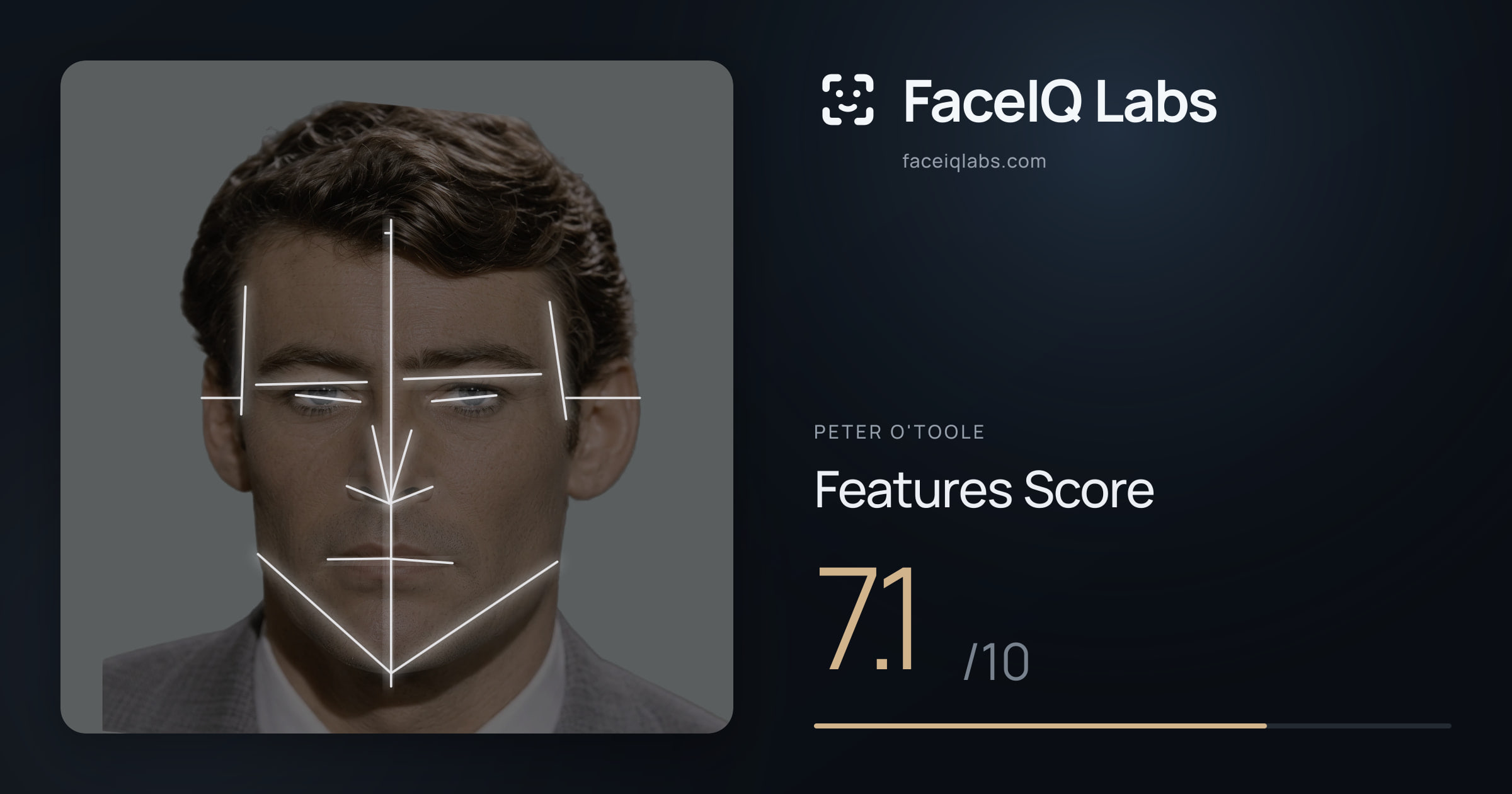 Peter O'Toole Features: 7.1/10, with each assessment drawn on the photo