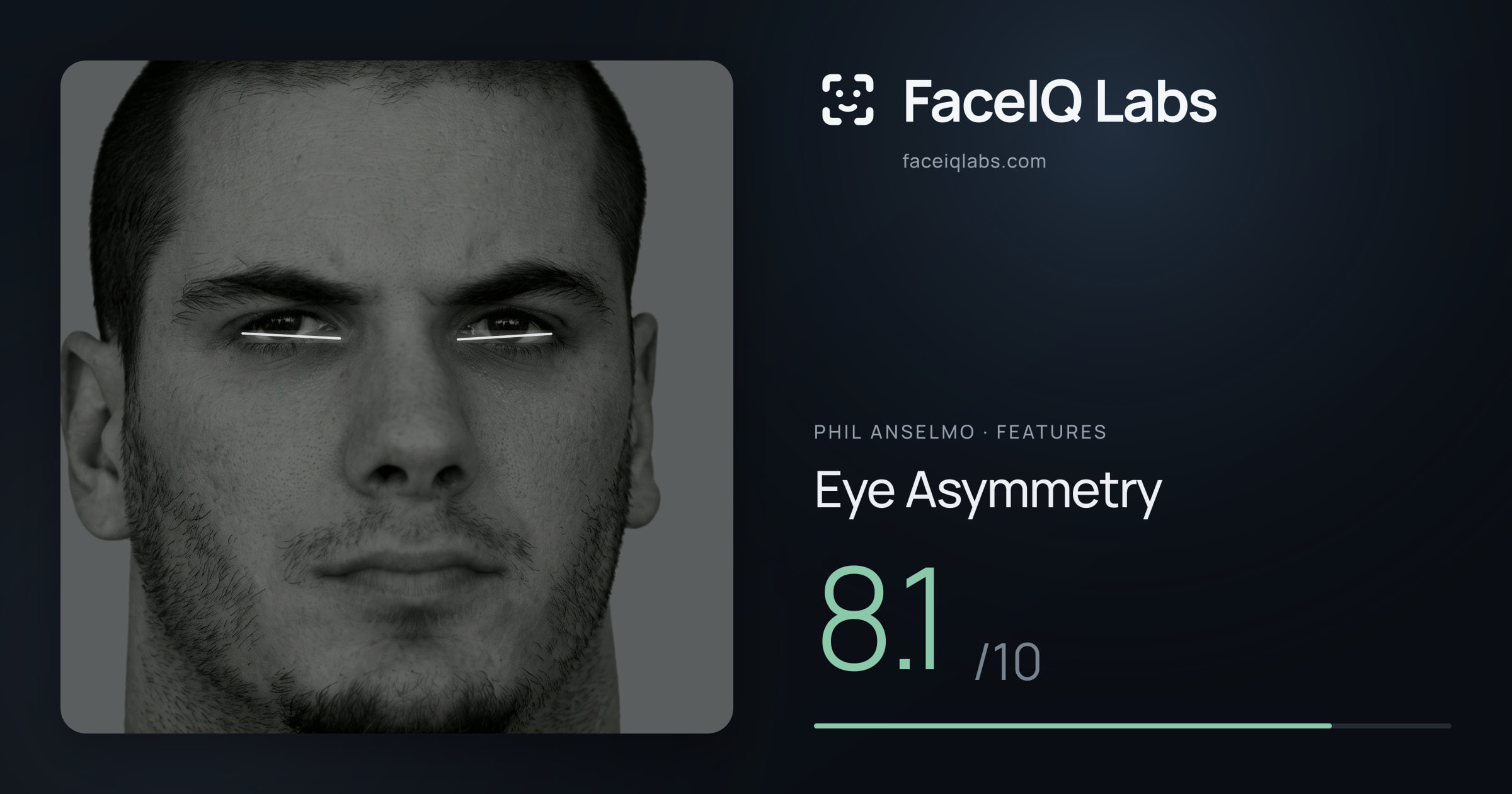 Phil Anselmo Eye Asymmetry: 8.1/10, drawn on the photo