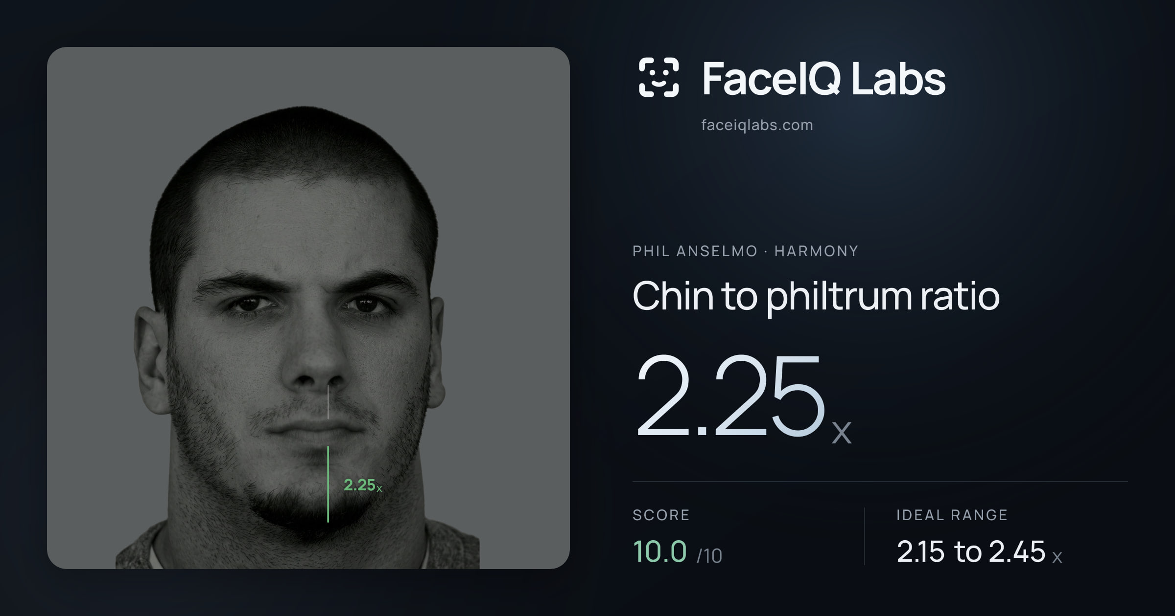 Phil Anselmo Chin to philtrum ratio: 2.25x, drawn on the photo