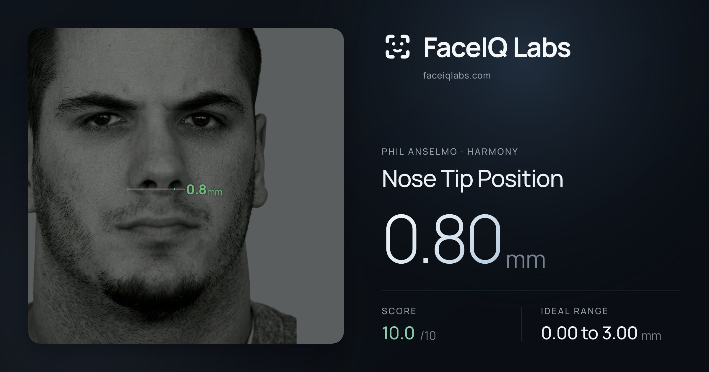 Phil Anselmo Nose Tip Position: 0.80mm, drawn on the photo
