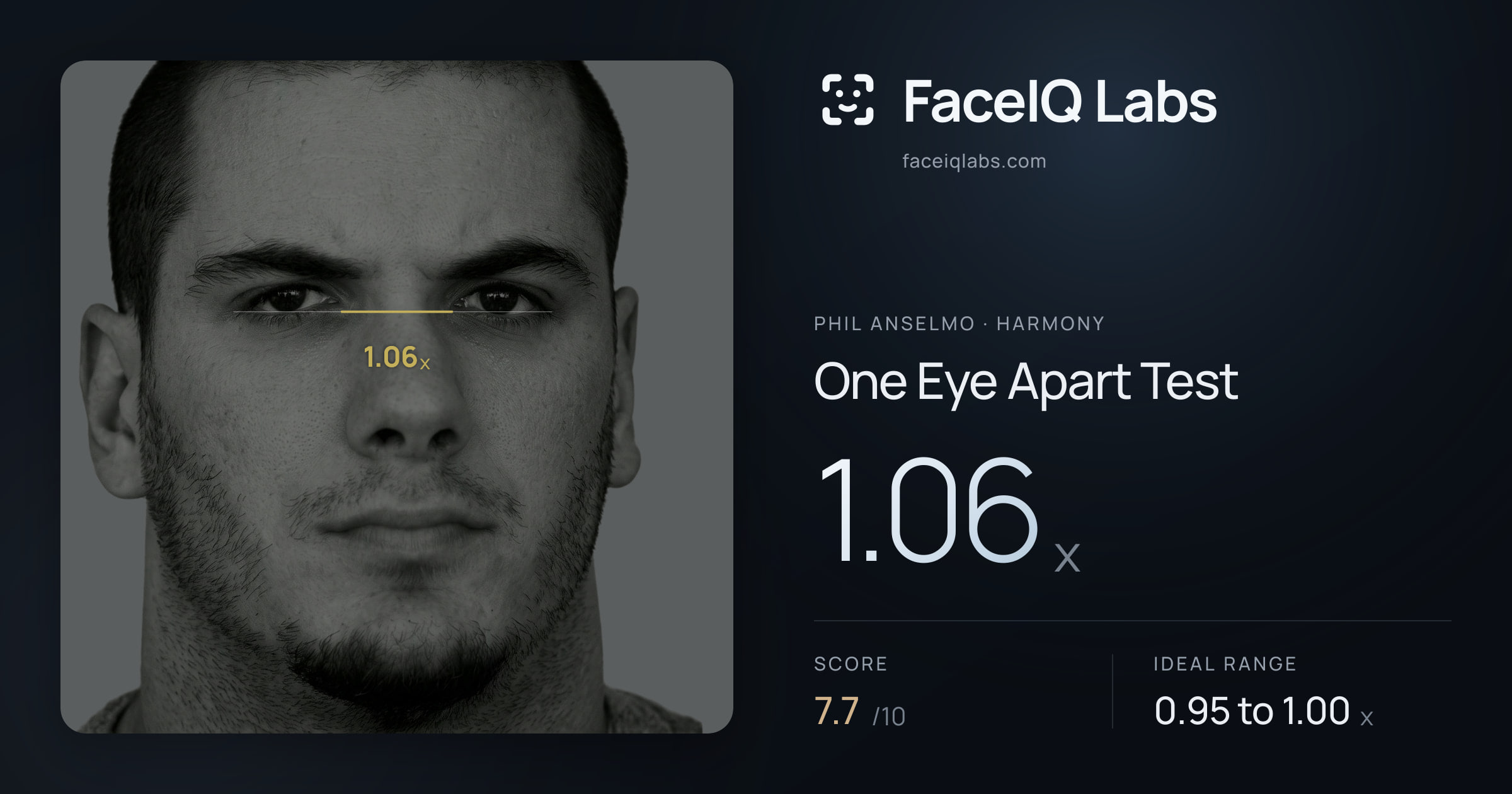Phil Anselmo One Eye Apart Test: 1.06x, drawn on the photo