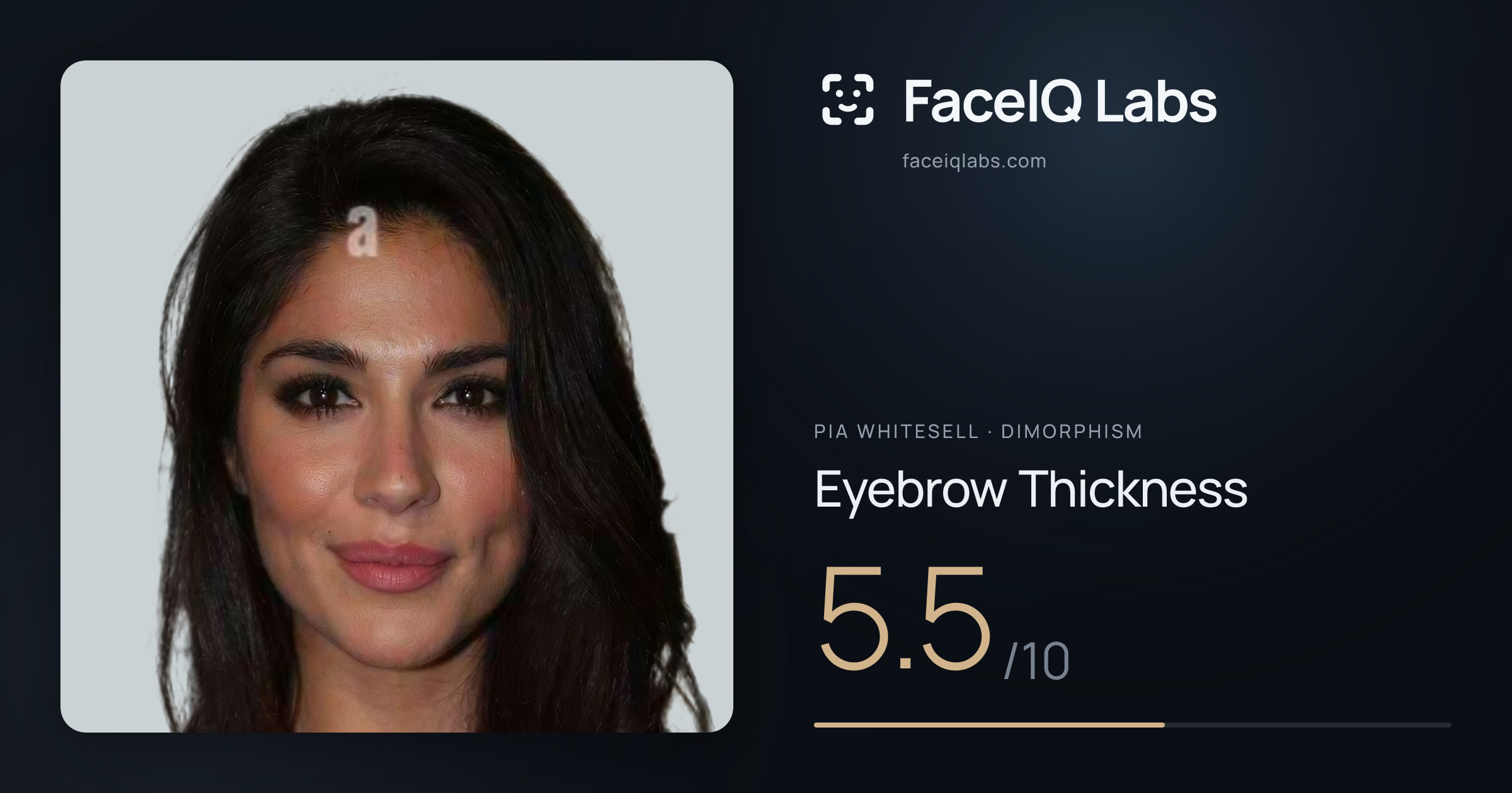 Pia Whitesell Eyebrow Thickness: 5.5/10, drawn on the photo