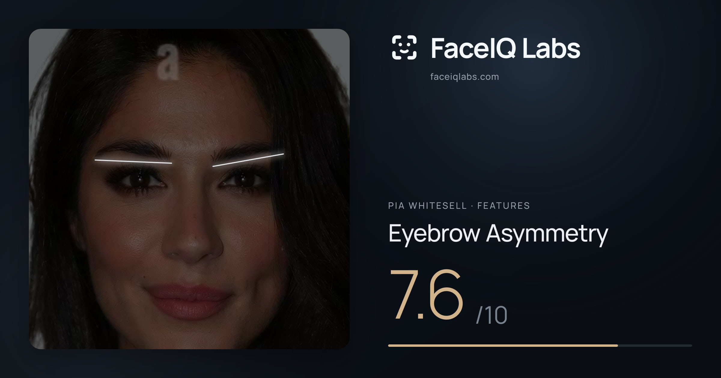 Pia Whitesell Eyebrow Asymmetry: 7.6/10, drawn on the photo