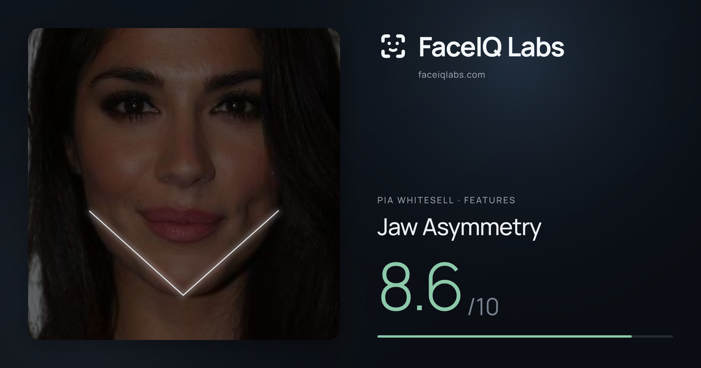 Pia Whitesell Jaw Asymmetry: 8.6/10, drawn on the photo