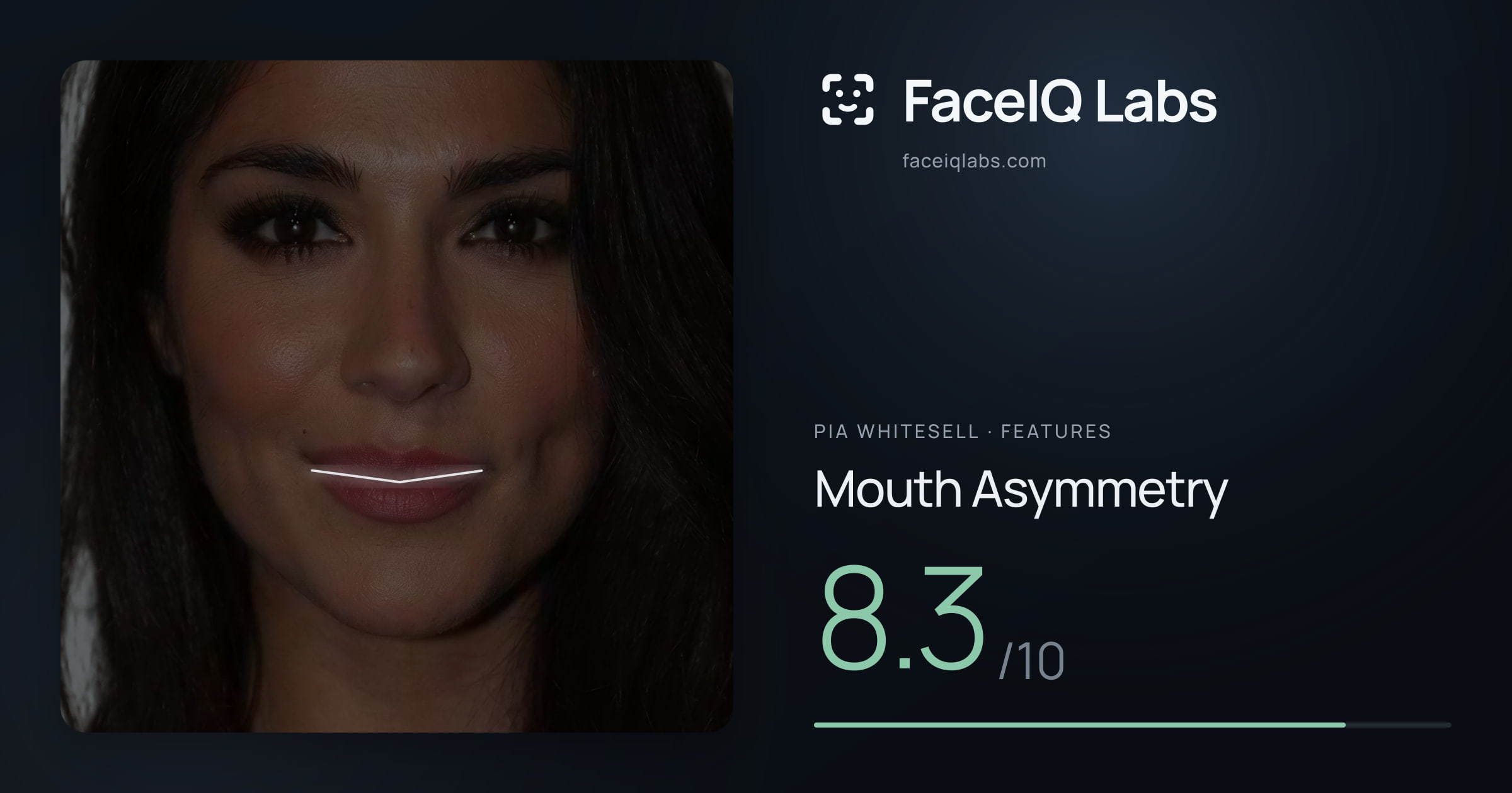 Pia Whitesell Mouth Asymmetry: 8.3/10, drawn on the photo