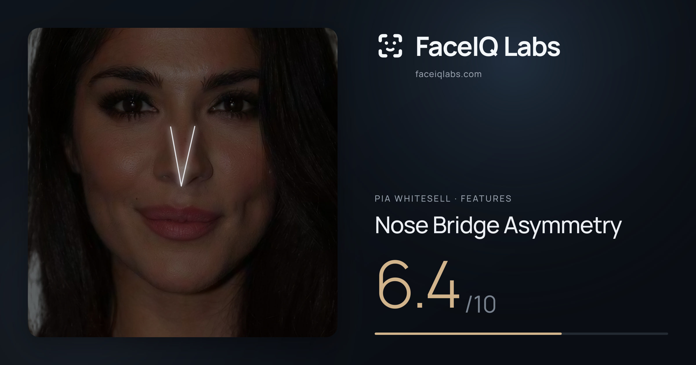 Pia Whitesell Nose Bridge Asymmetry: 6.4/10, drawn on the photo