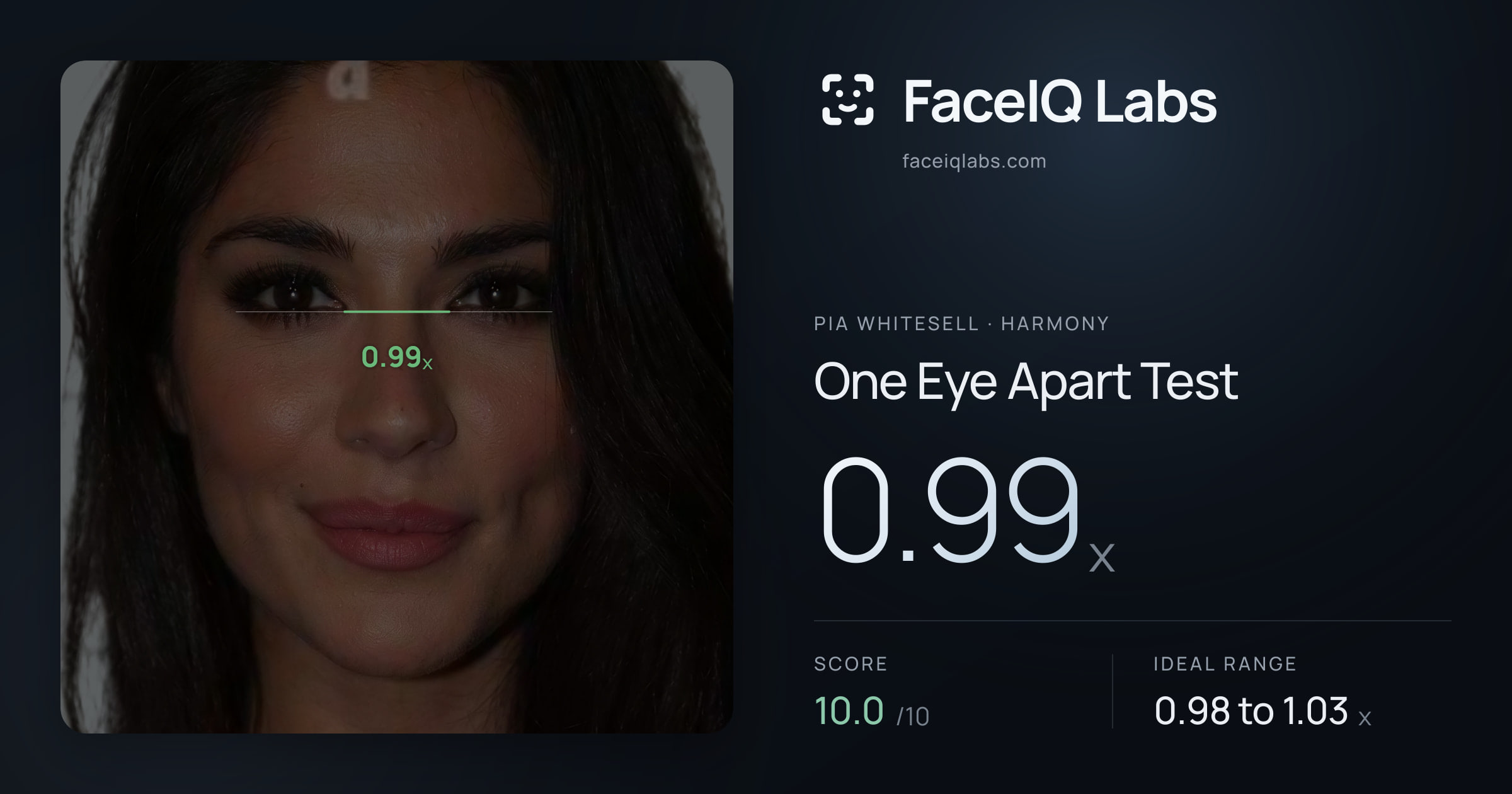 Pia Whitesell One Eye Apart Test: 0.99x, drawn on the photo