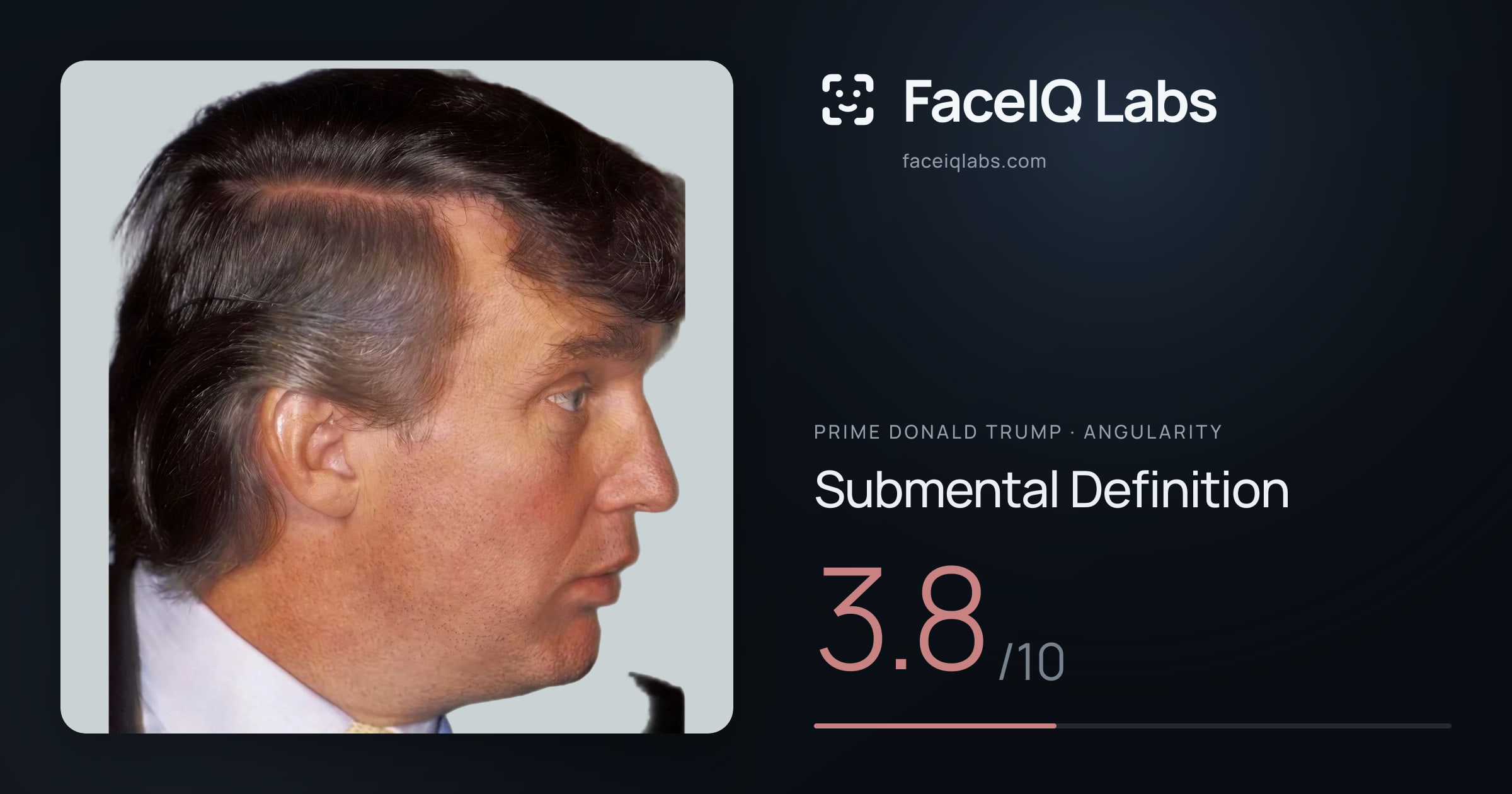 Prime Donald Trump Submental Definition: 3.8/10, drawn on the photo