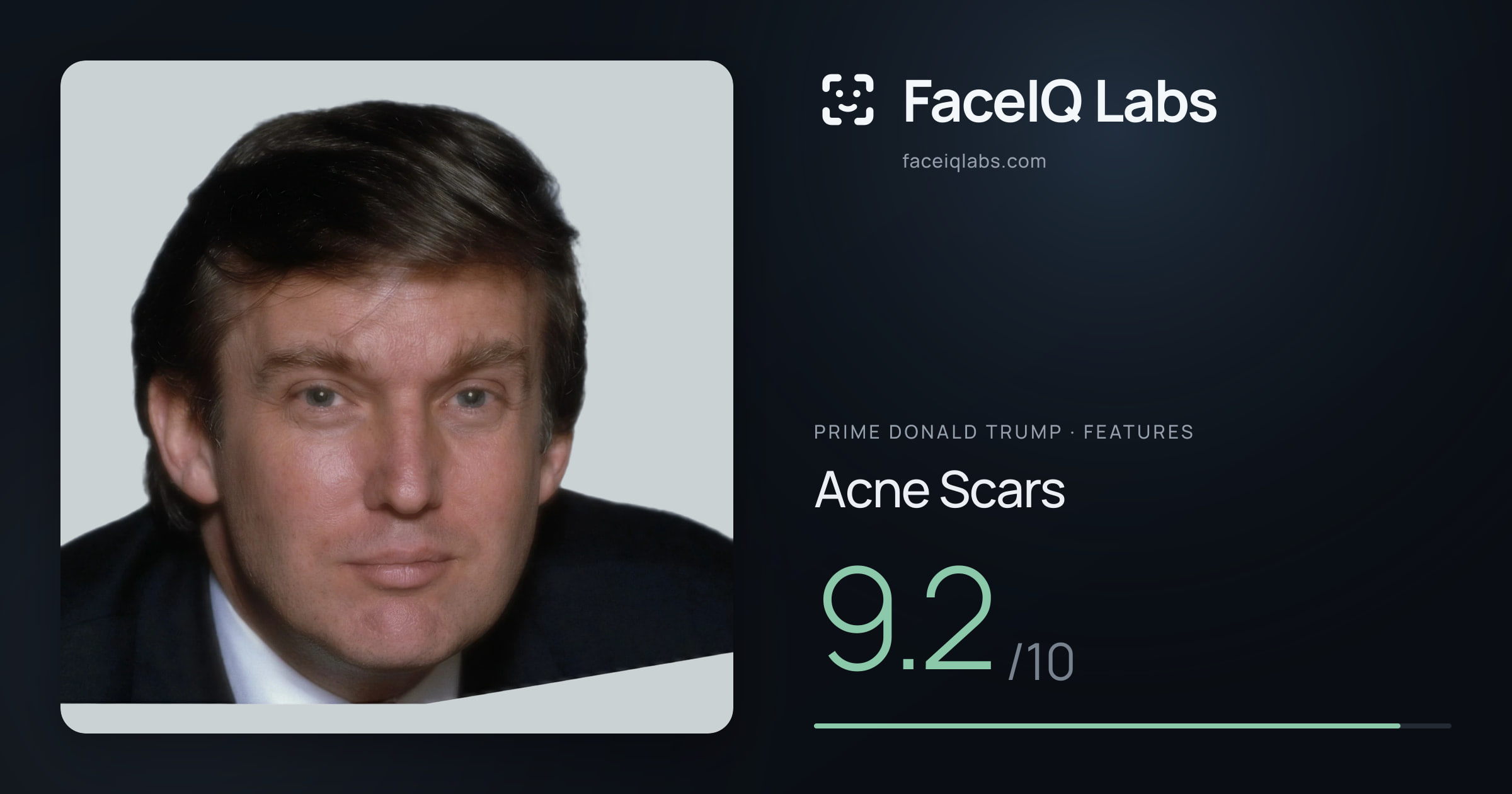 Prime Donald Trump Acne Scars: 9.2/10, drawn on the photo
