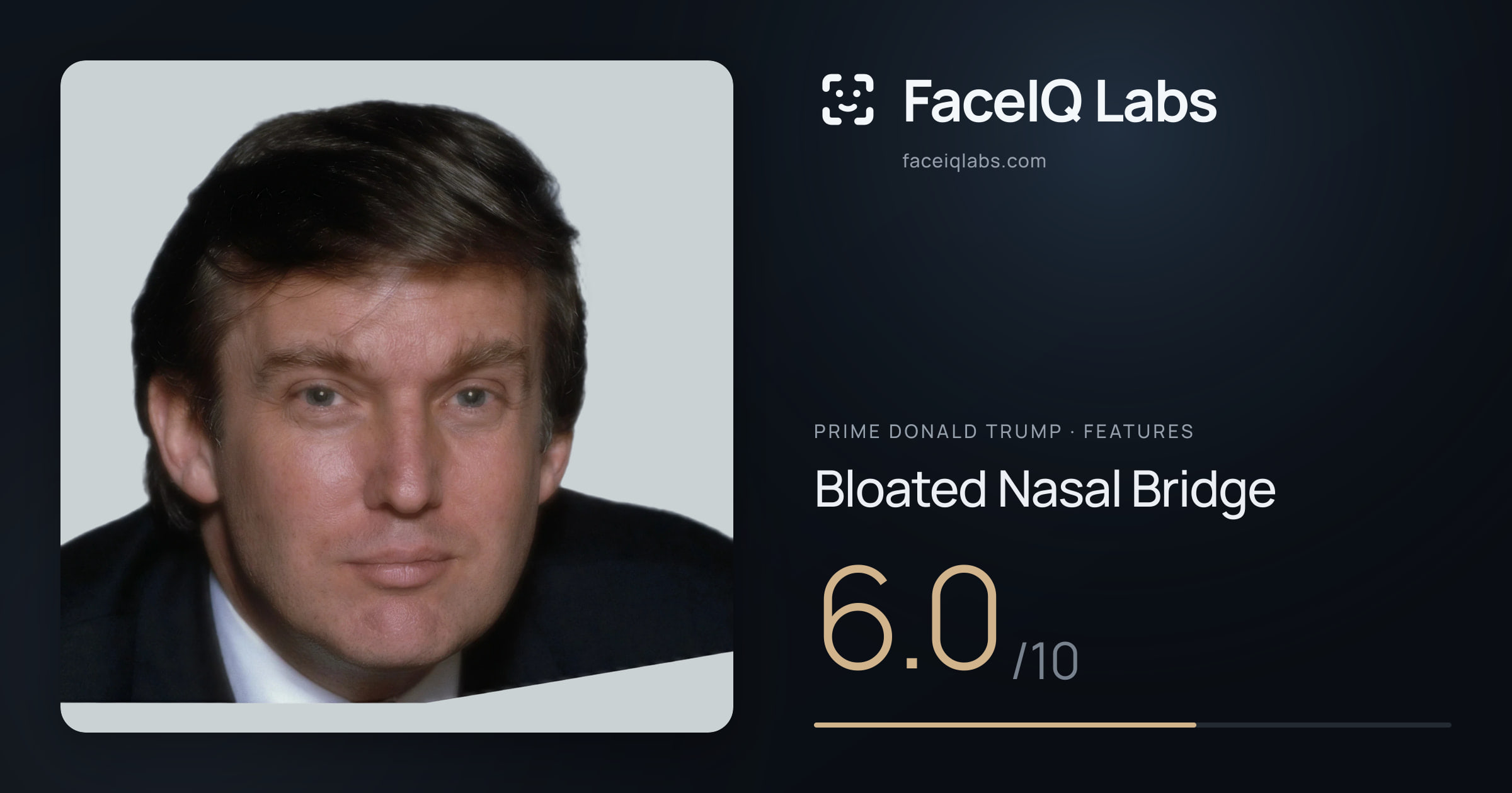 Prime Donald Trump Bloated Nasal Bridge: 6.0/10, drawn on the photo