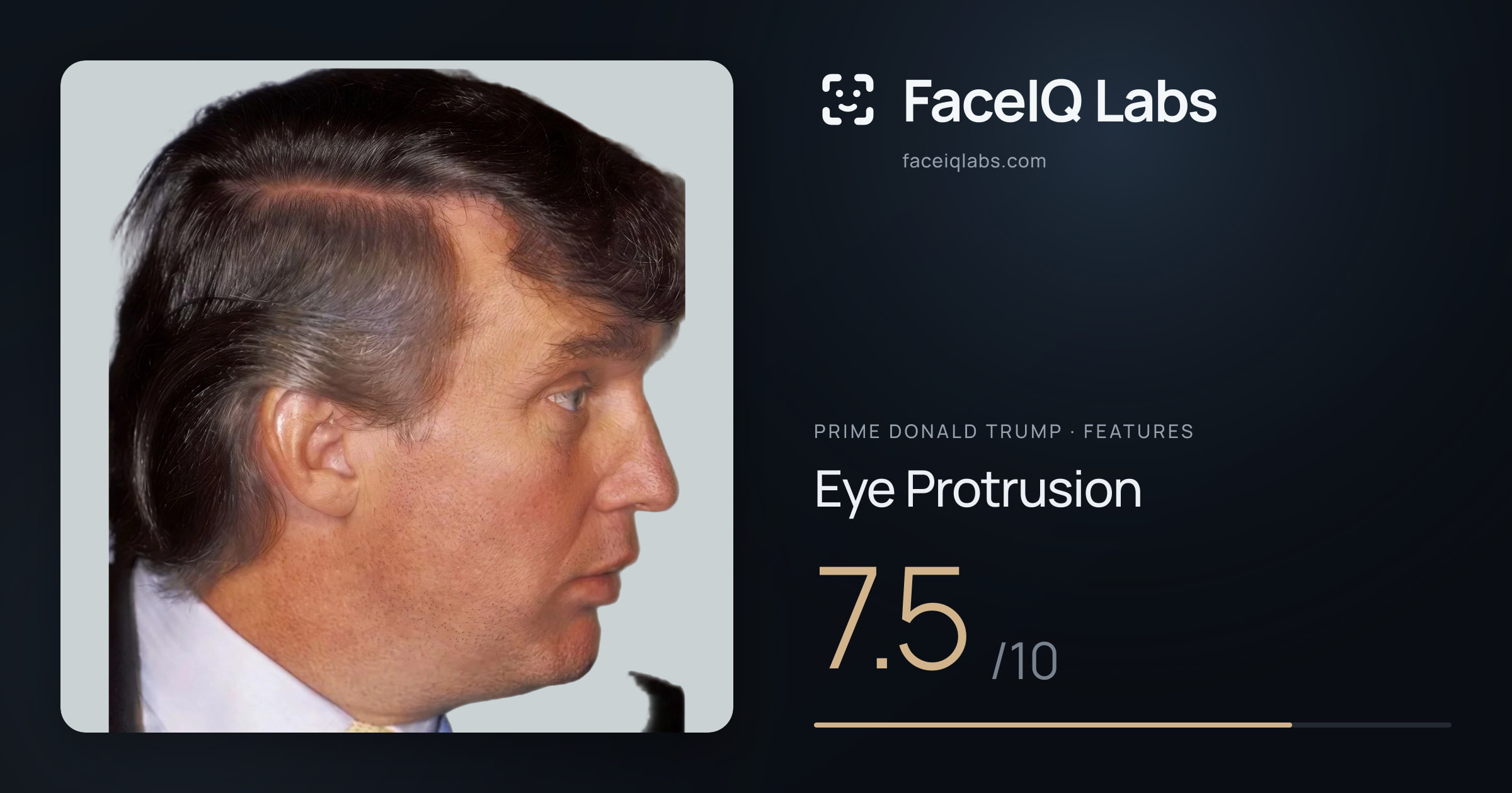 Prime Donald Trump Eye Protrusion: 7.5/10, drawn on the photo