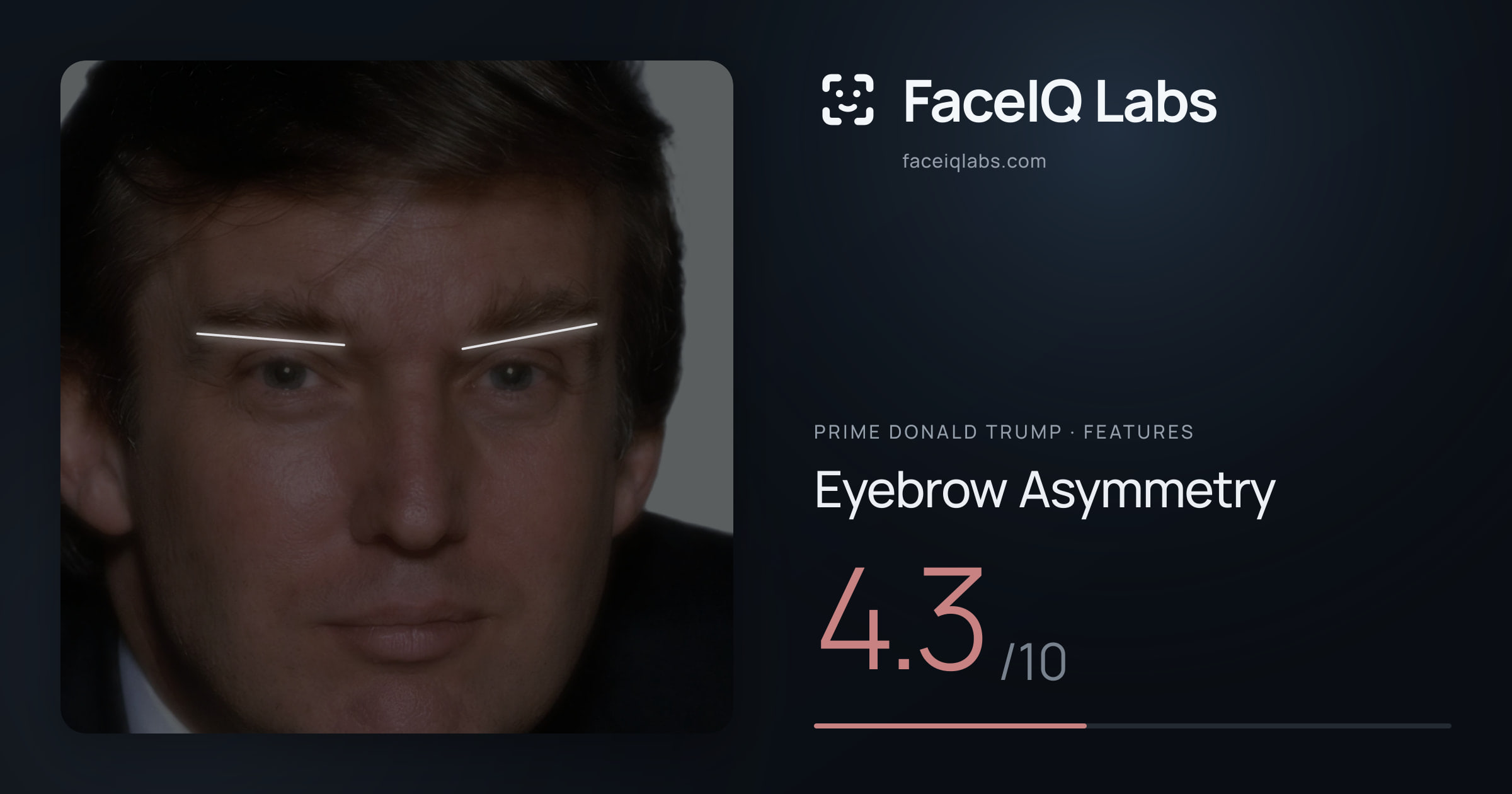 Prime Donald Trump Eyebrow Asymmetry: 4.3/10, drawn on the photo
