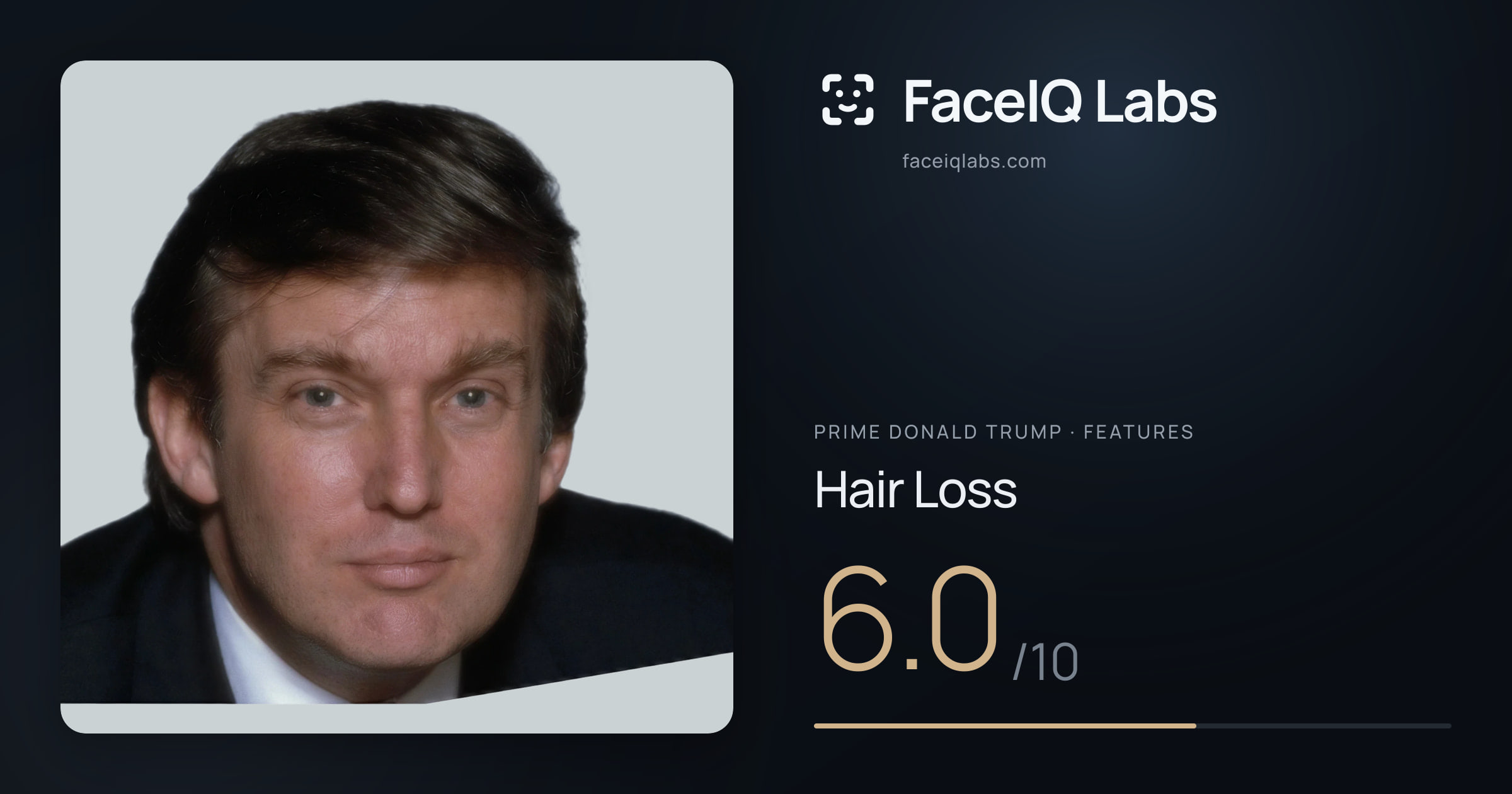 Prime Donald Trump Hair Loss: 6.0/10, drawn on the photo