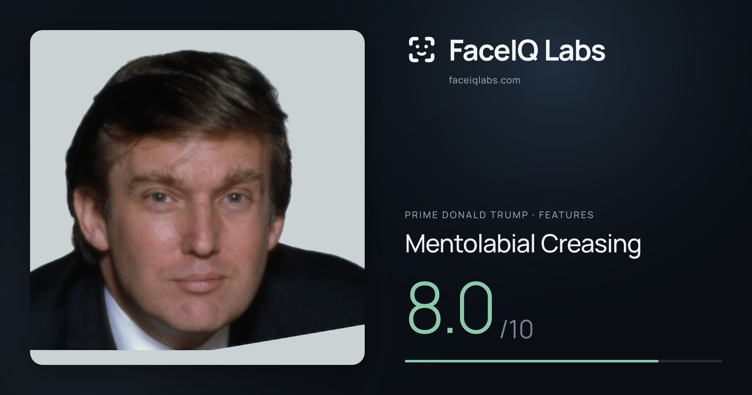Prime Donald Trump Mentolabial Creasing: 8.0/10, drawn on the photo