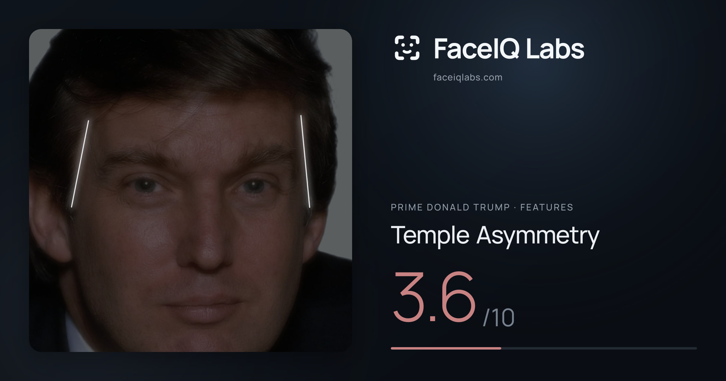 Prime Donald Trump Temple Asymmetry: 3.6/10, drawn on the photo