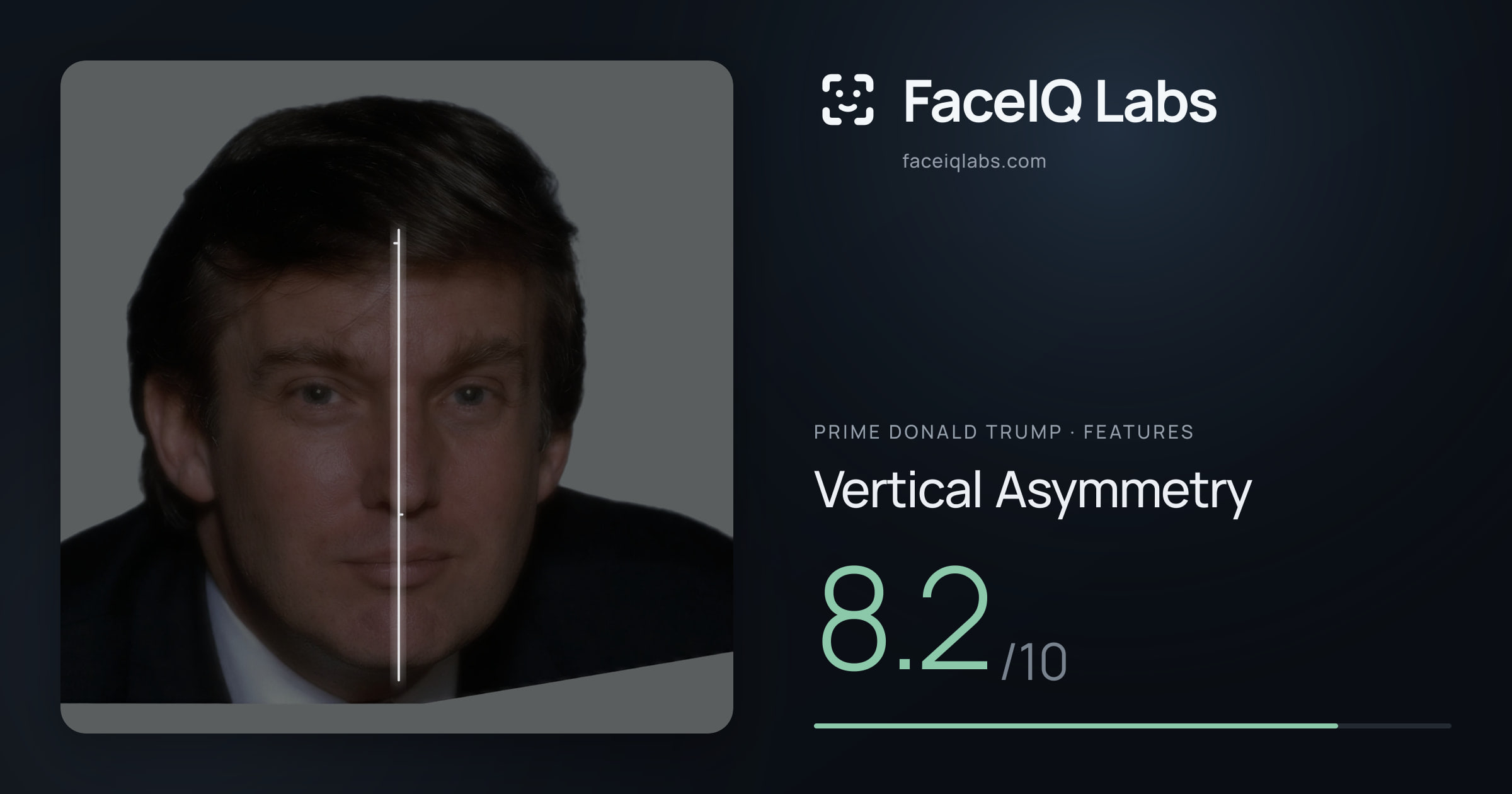 Prime Donald Trump Vertical Asymmetry: 8.2/10, drawn on the photo