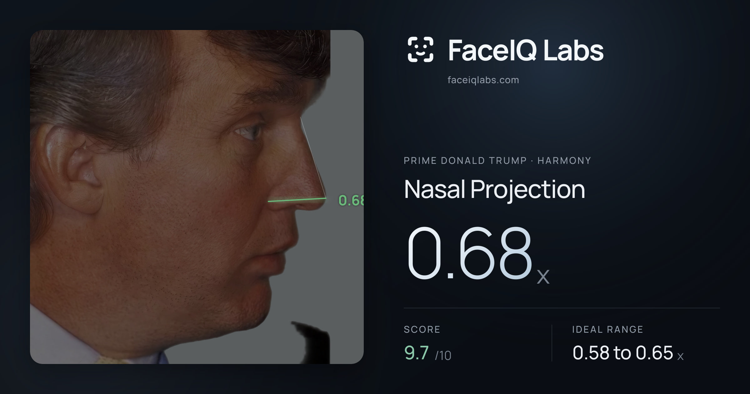 Prime Donald Trump Nasal Projection: 0.68x, drawn on the photo